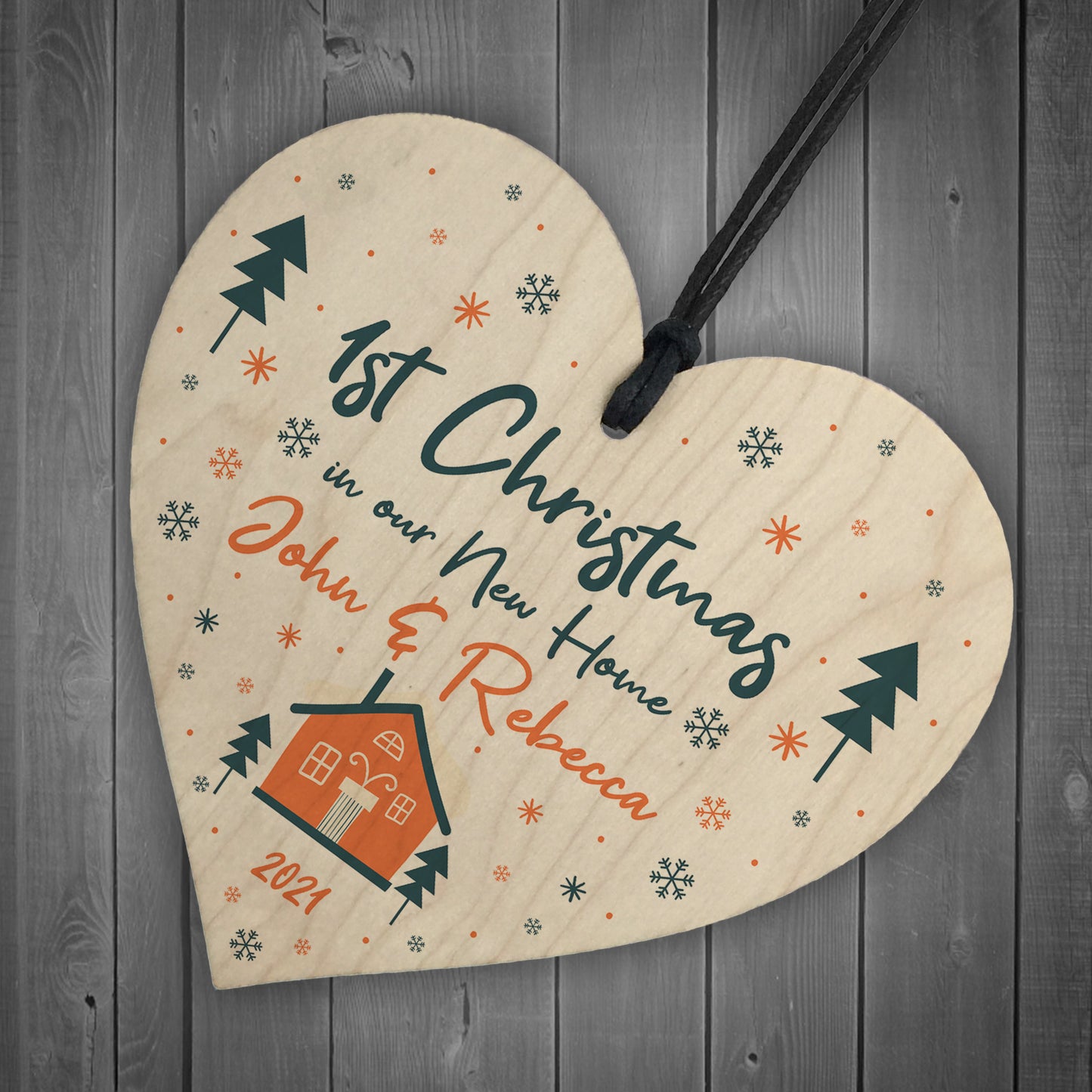 New Home Bauble 1st Christmas Tree Decoration Wood Personalised