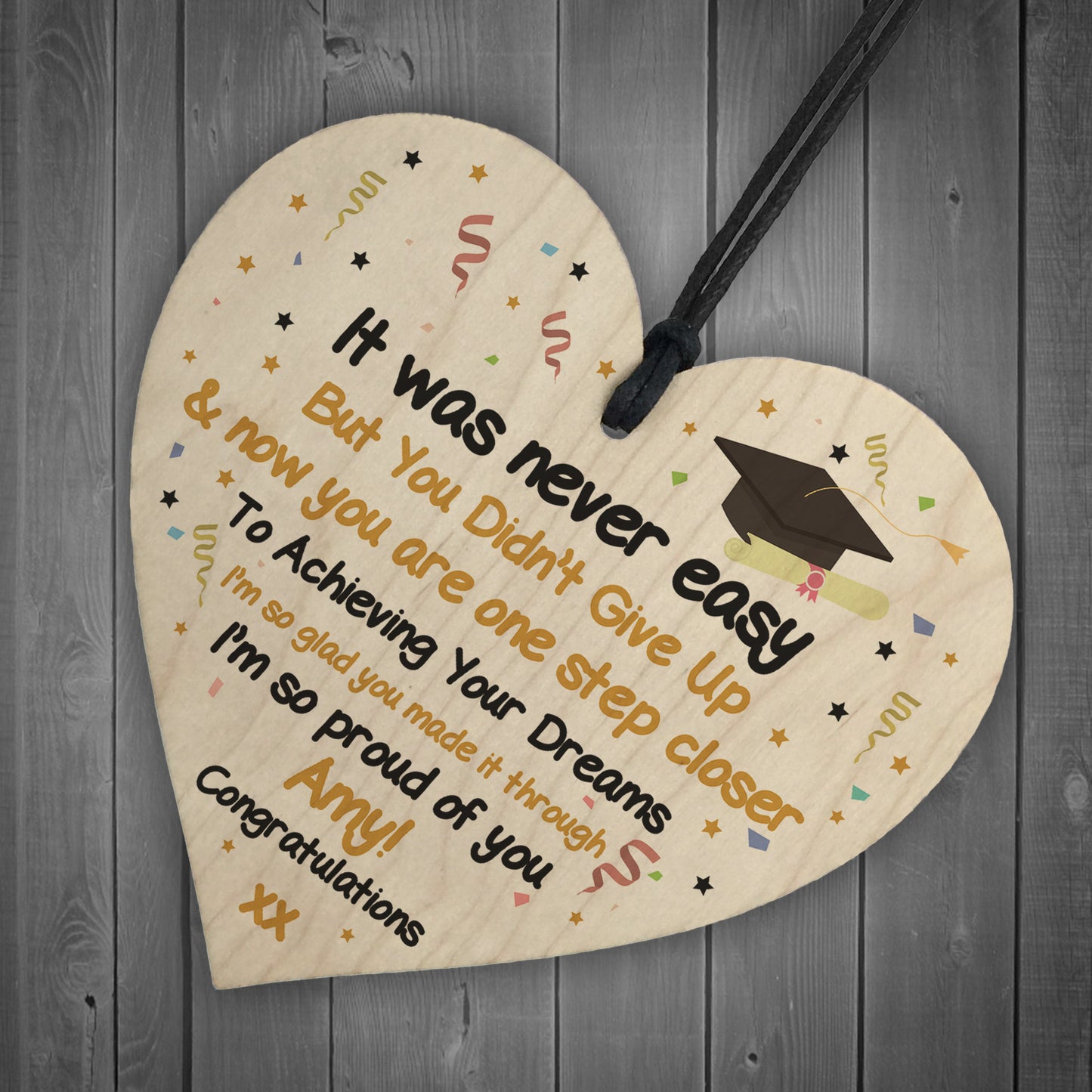Graduation Gifts PERSONALISED Congratulations Wood Heart