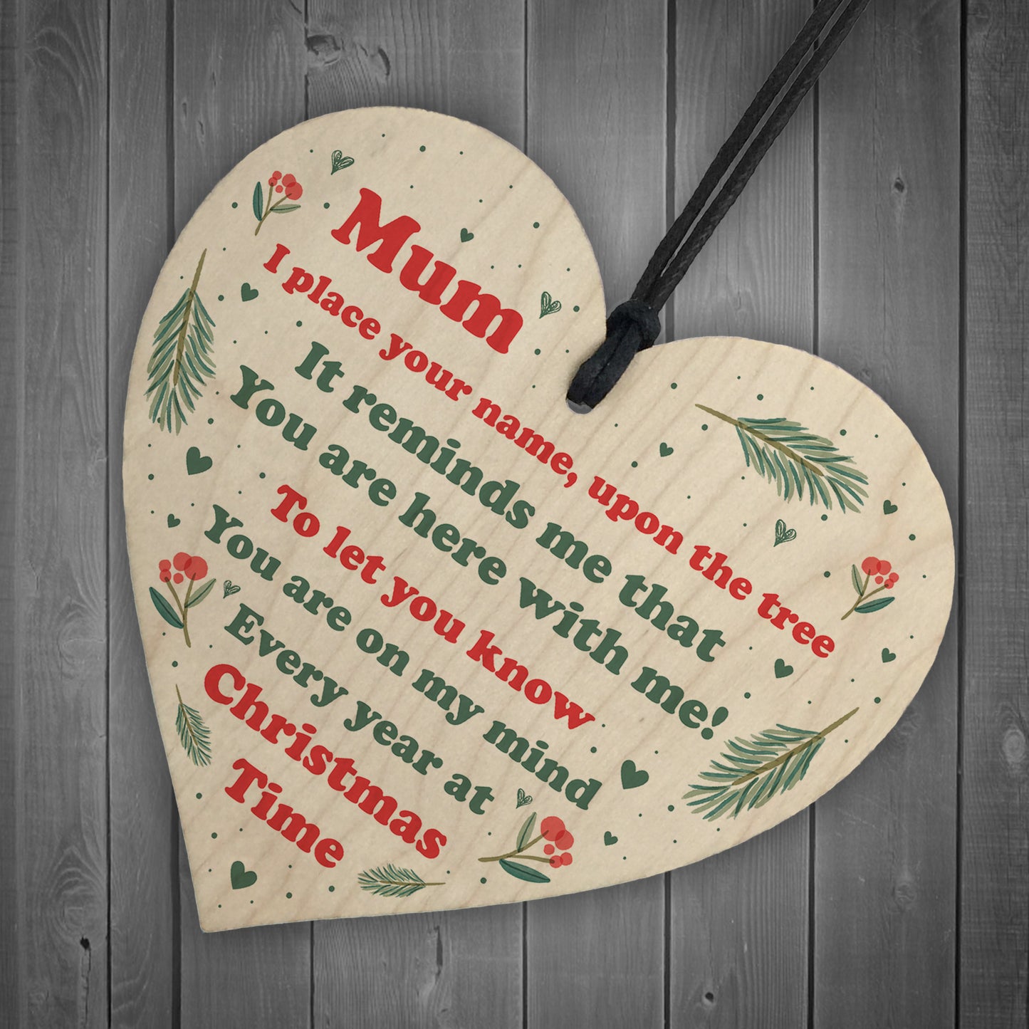 Mum Christmas Memorial Decoration Wooden Heart Memorial Plaque