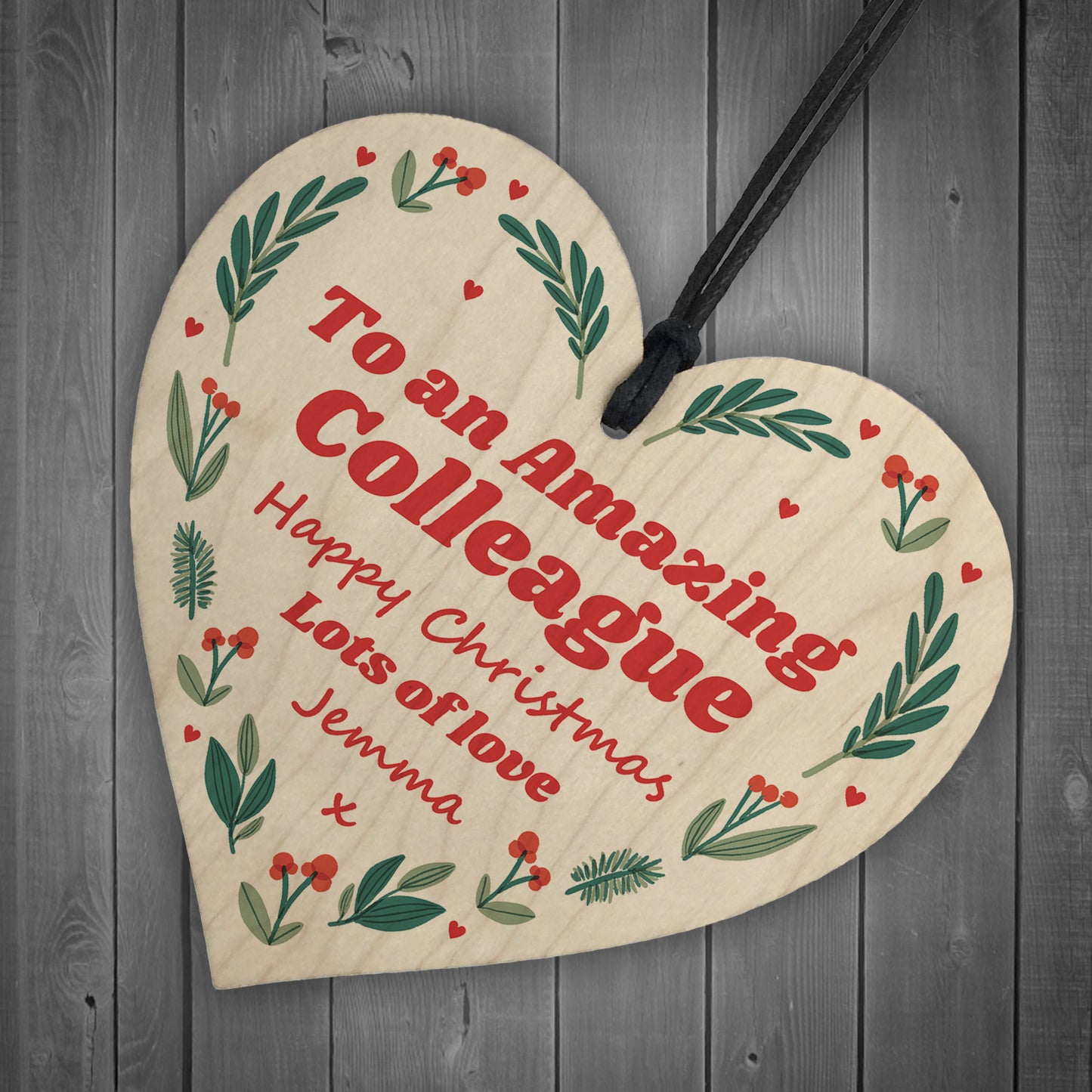 Personalised Christmas Colleague Gift Wood Heart Gift For Friend