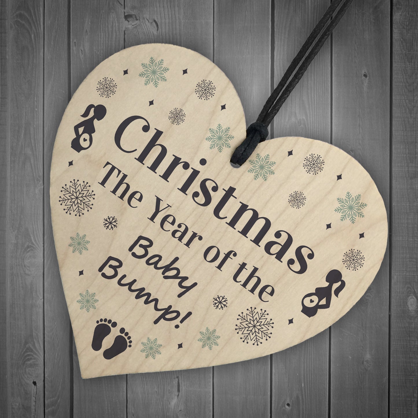 Christmas Baby Bump Gifts Wood Heart Bauble Mum Dad To Be