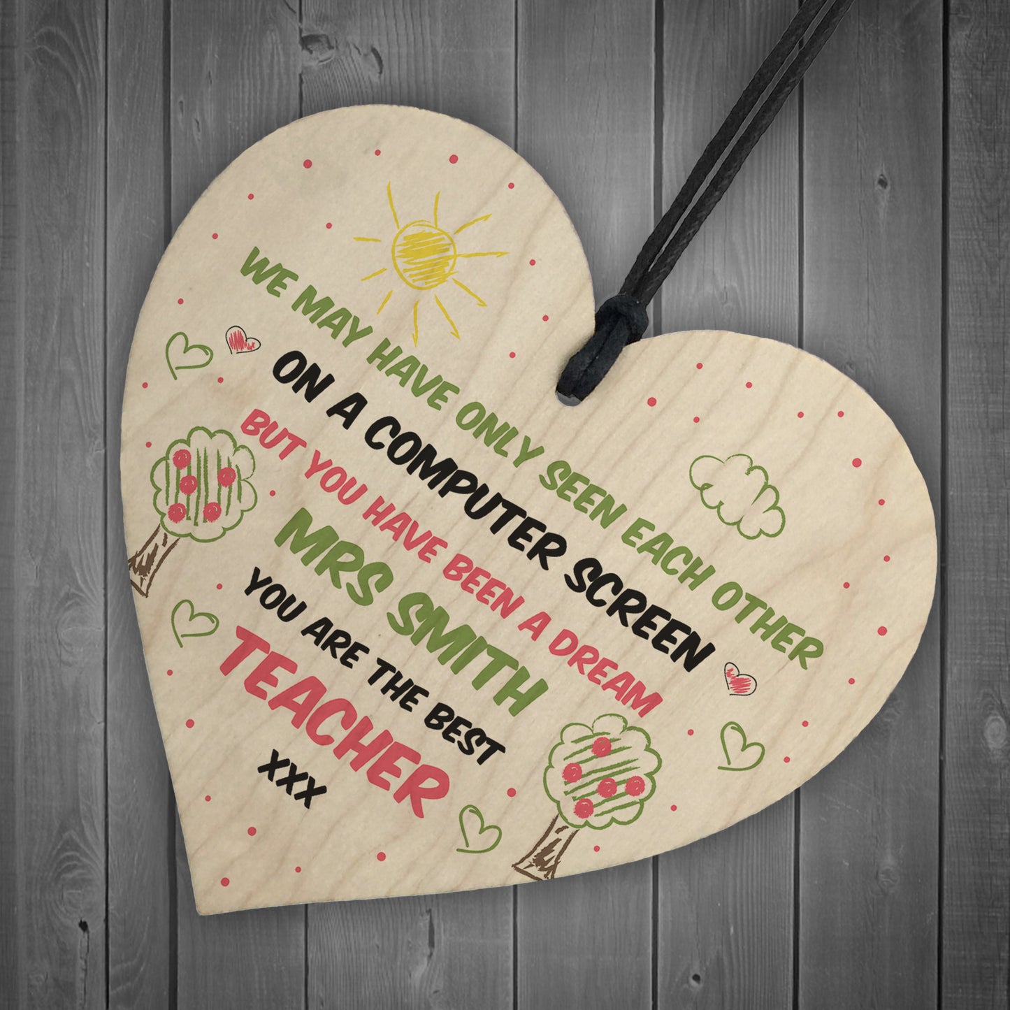 Best Teacher Gift In Lockdown Wood Heart Personalised Thank You