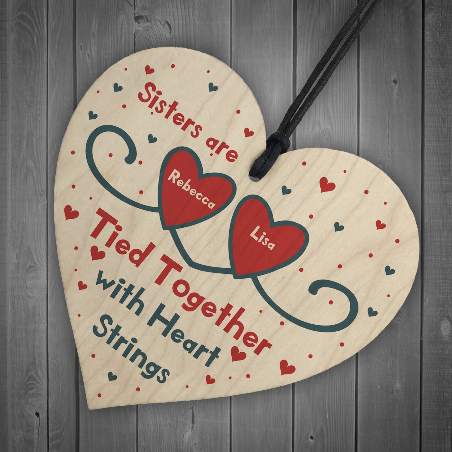 Gift For Sister Birthday Christmas Wood Heart PERSONALISED