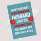 Novelty Birthday Card For Husband Funny Rude Birthday Card