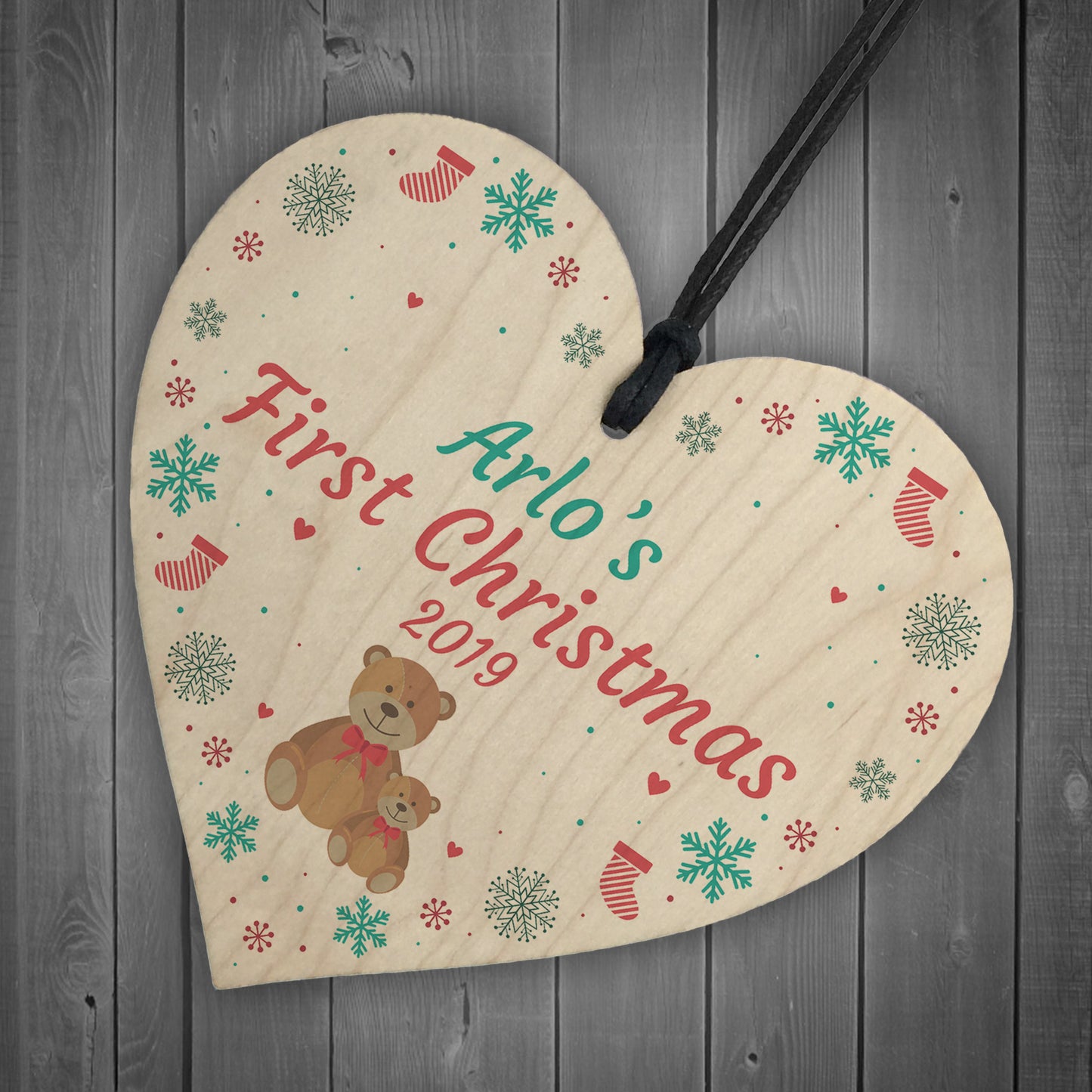 Baby 1st Christmas Gift Personalised Wood Heart Boy Girl Gift