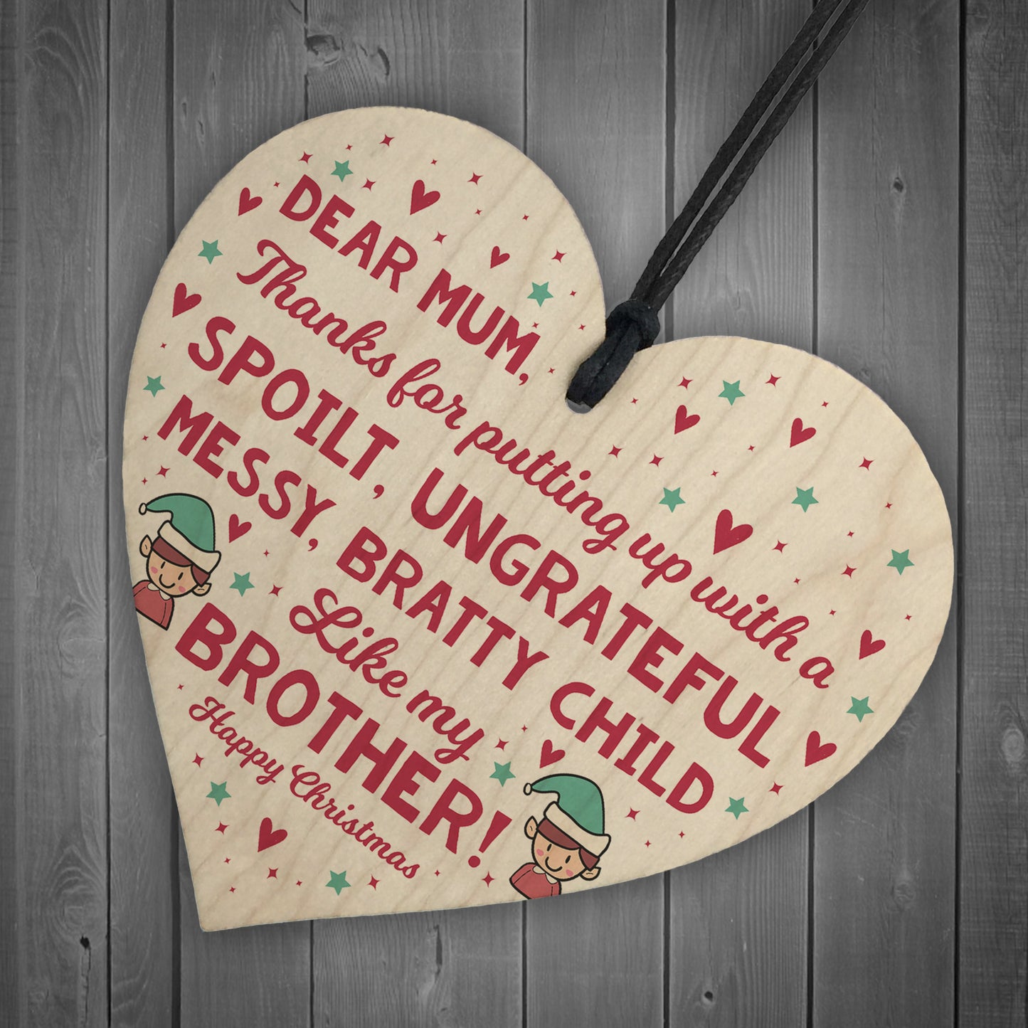 Funny Mum Gift For Christmas From Sister Brother Wooden Heart