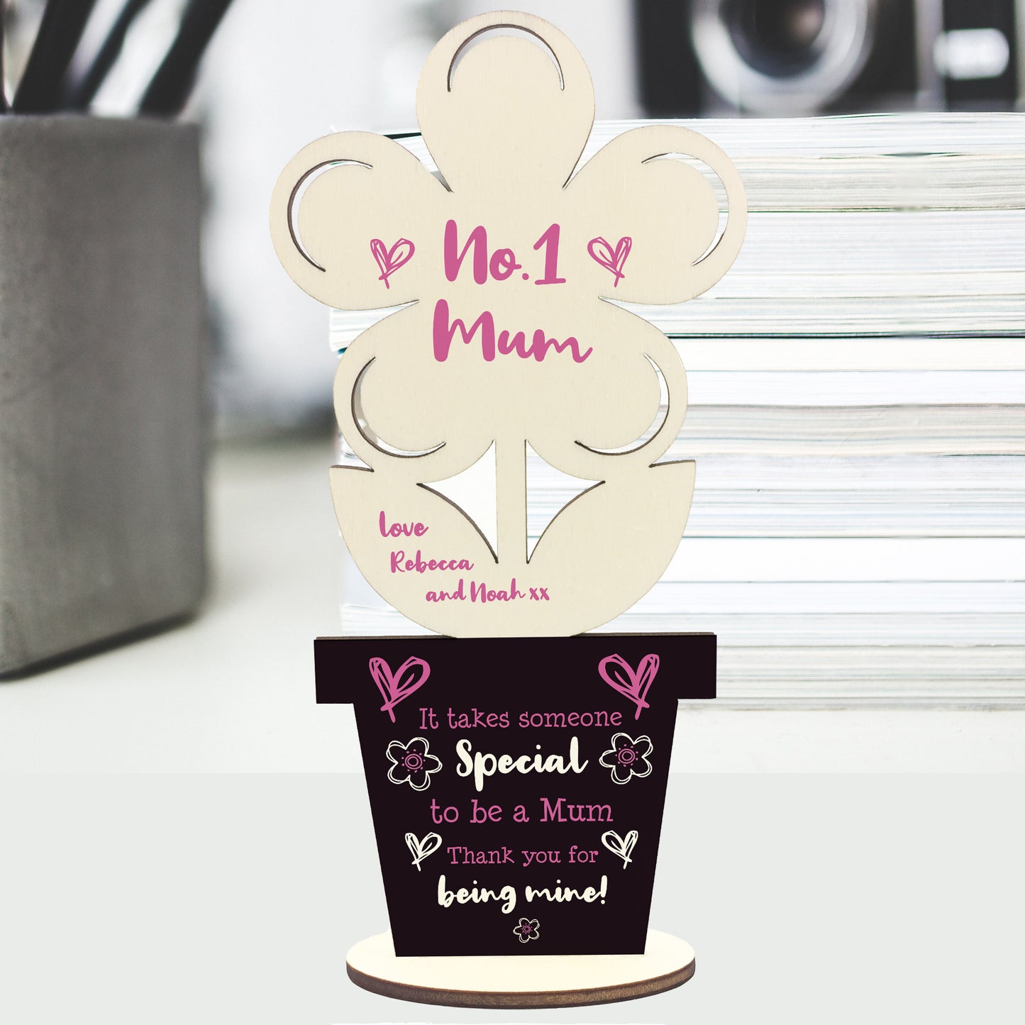 Personalised Wood Flower Mothers Day Birthday Gift For No 1 Mum