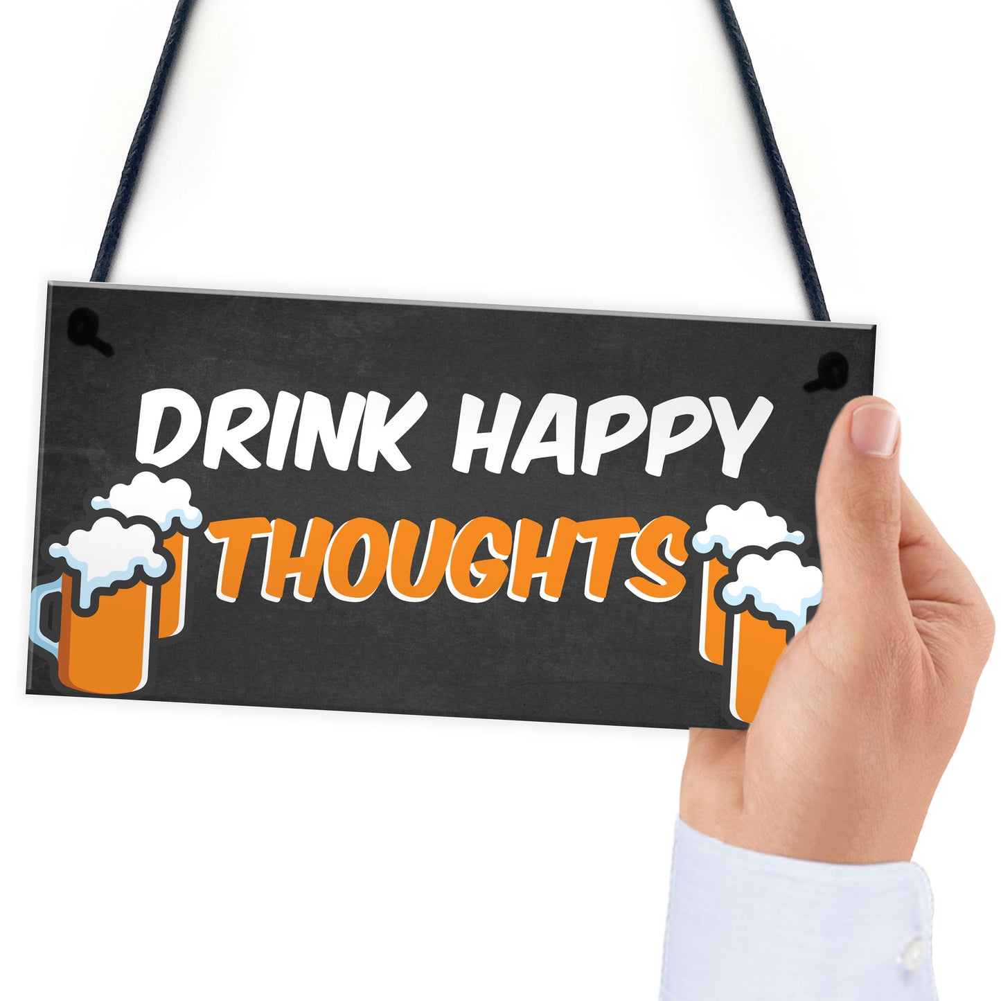 Funny Home Bar Sign DRINK HAPPY THOUGHTS Man Cave Plaque Beer