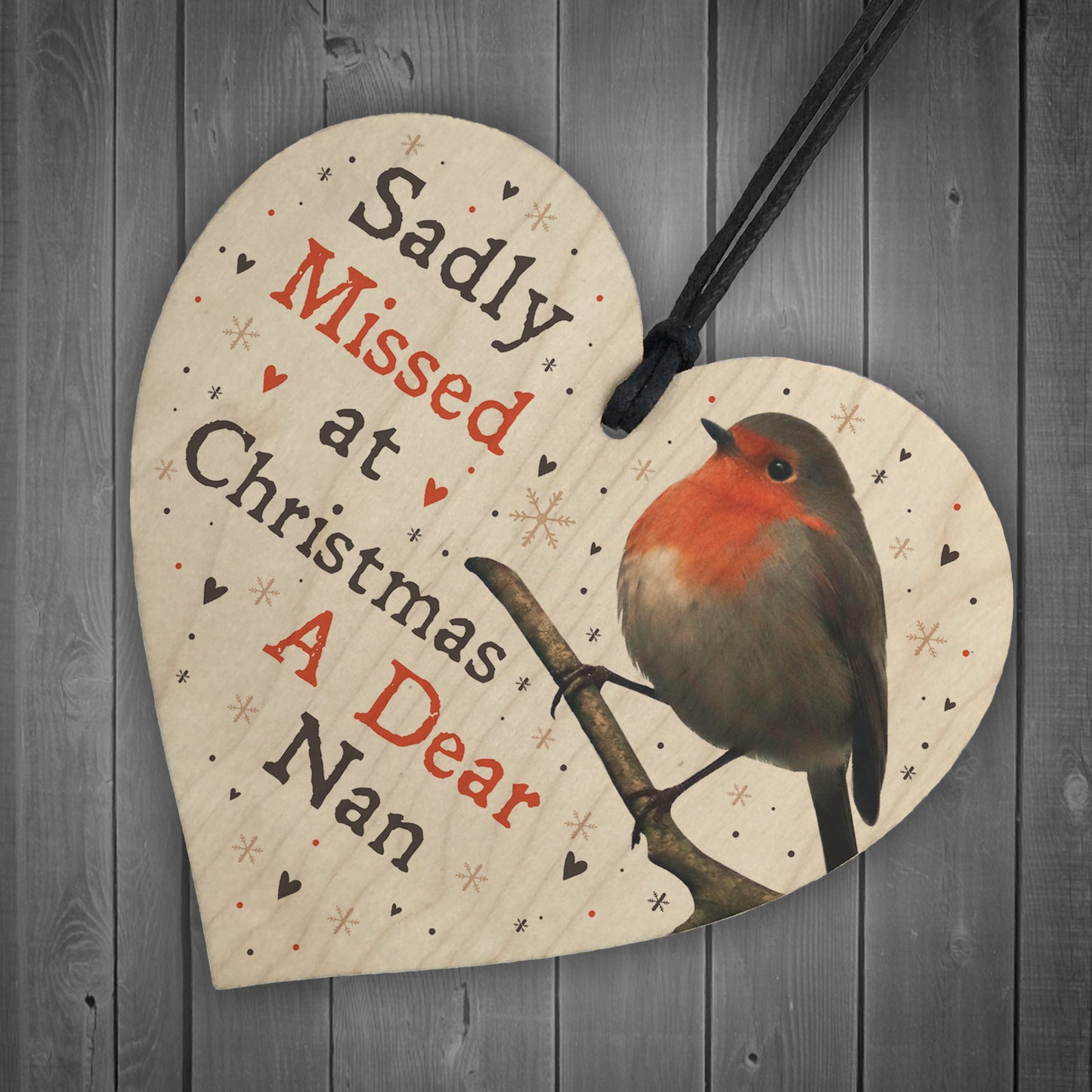 Christmas Robin Memorial Wood Heart Nan Memorial Gift Tree Decor