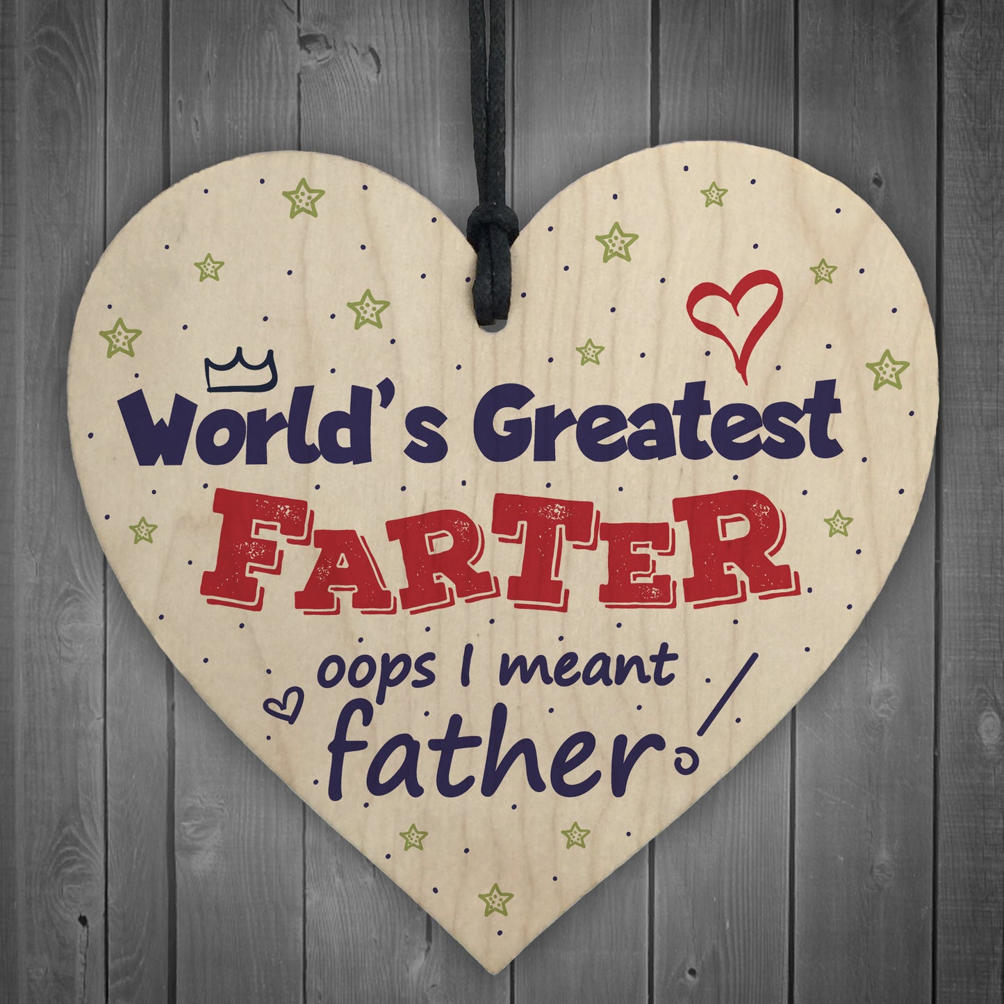 Funny Joke Fathers Day Card Gift For Dad FARTER Wood Heart