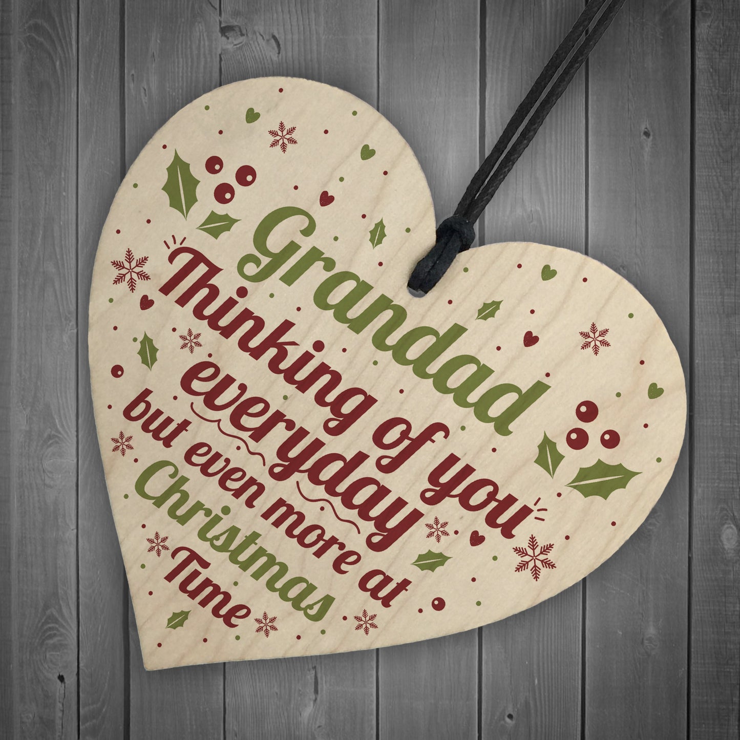 GRANDAD Memorial Christmas Bauble Wooden Heart Plaque Xmas
