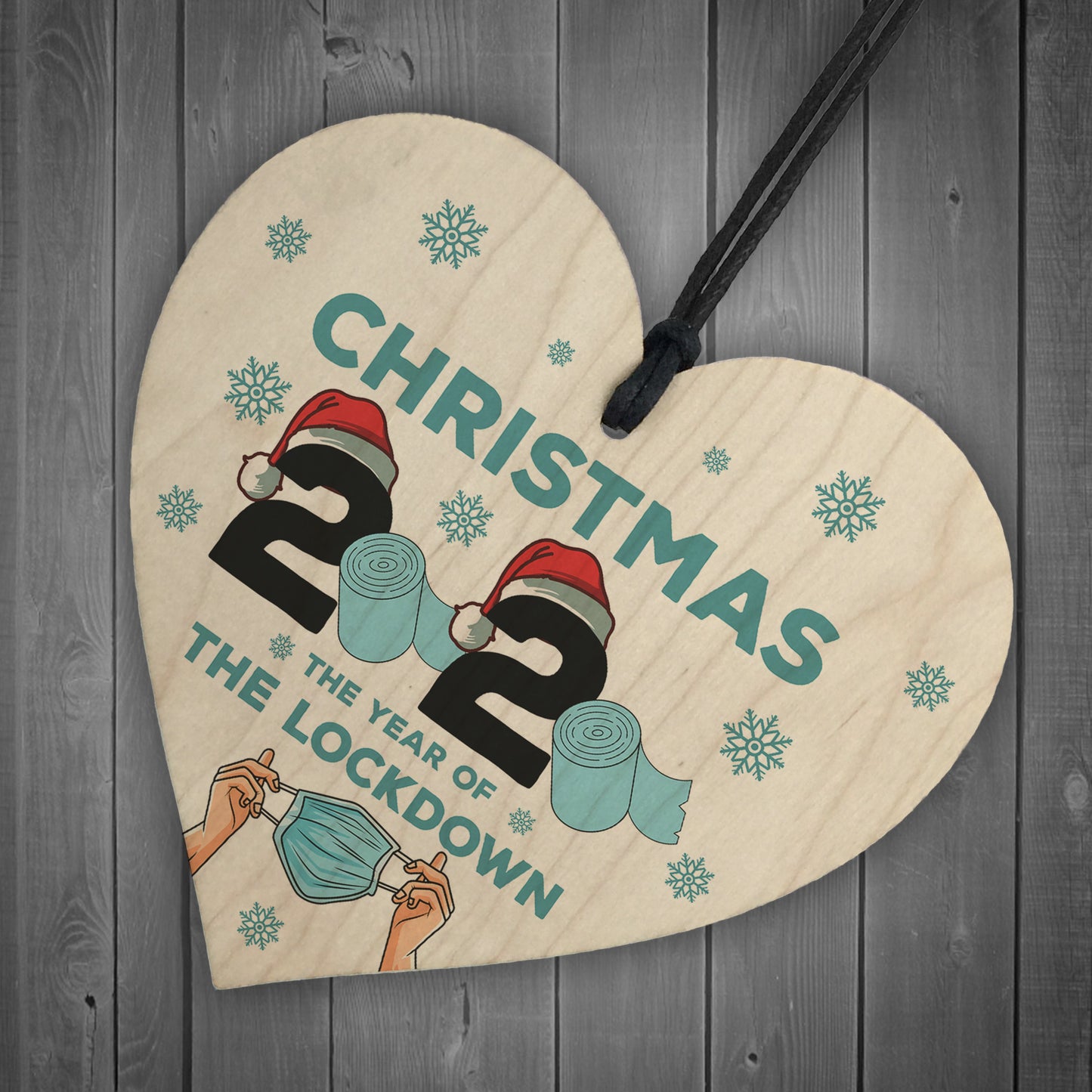 Lockdown Christmas Tree Hanging Decoration Wooden Heart