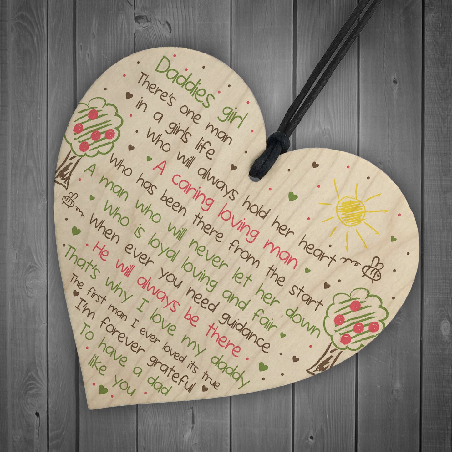 Daddies Girl Wooden Heart Fathers Day Gift For Daddy Dad