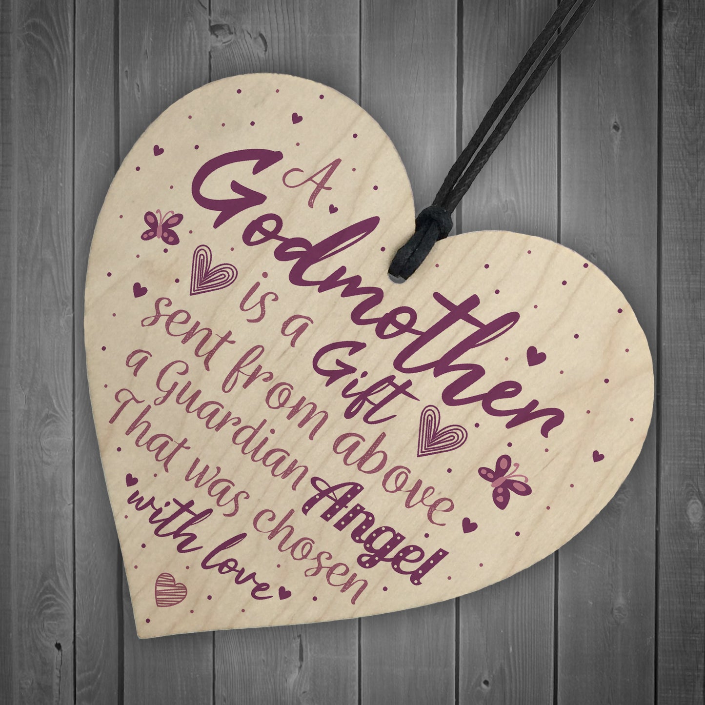 Thank You Godmother Wood Heart Godfather Godparent Gift