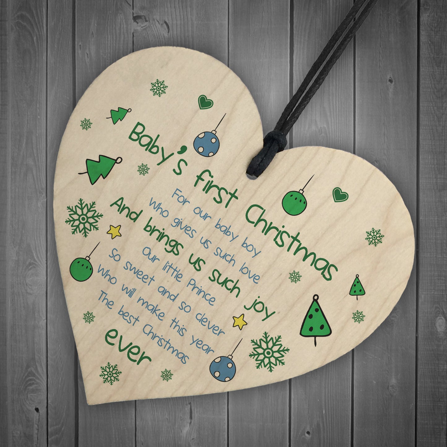 Newborn Baby First Christmas Wood Heart Tree Decoration Bauble
