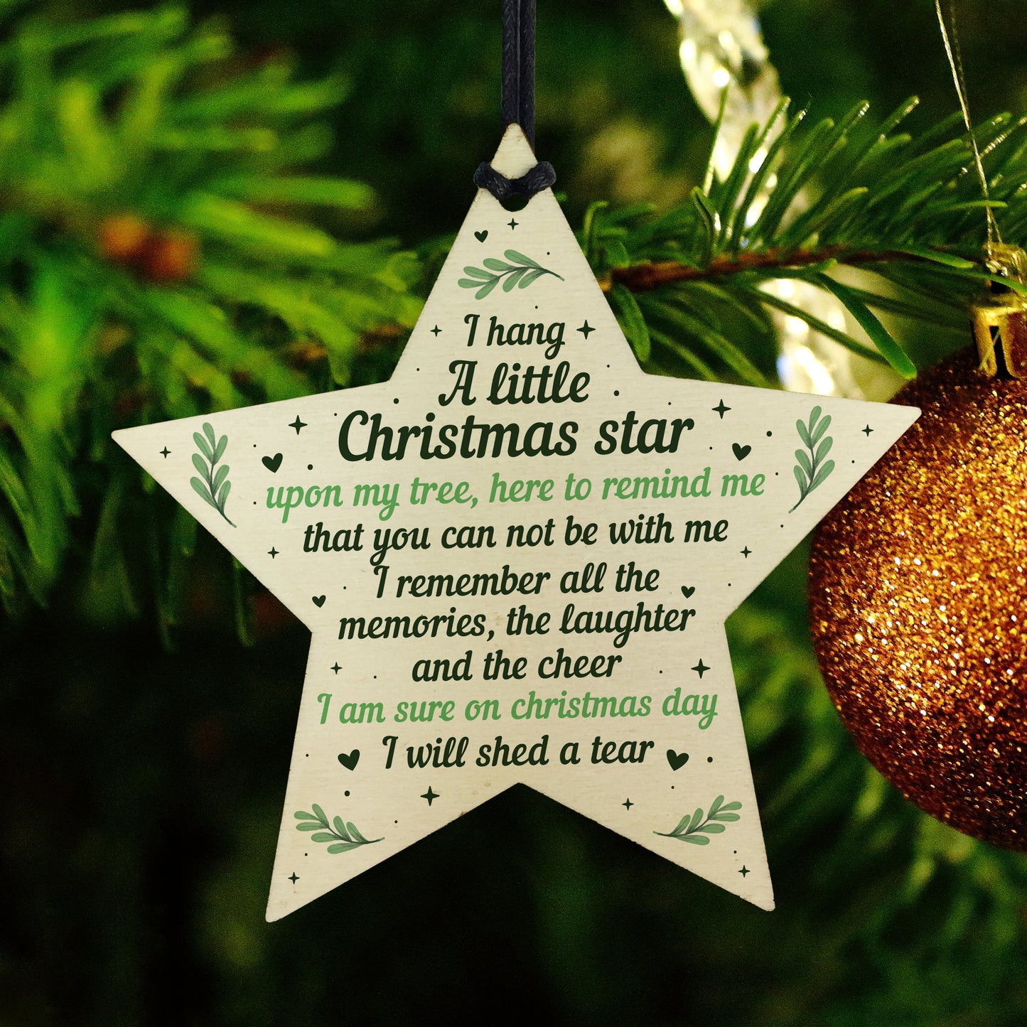 Christmas Wood Star Memorial Tree Decoration Ornament Mum Dad