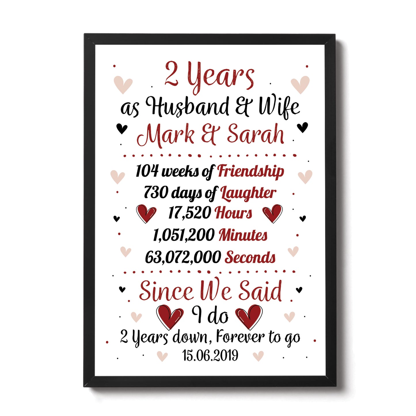 Personalised Wedding Gift 2nd Year Anniversary Husband Wife Gift