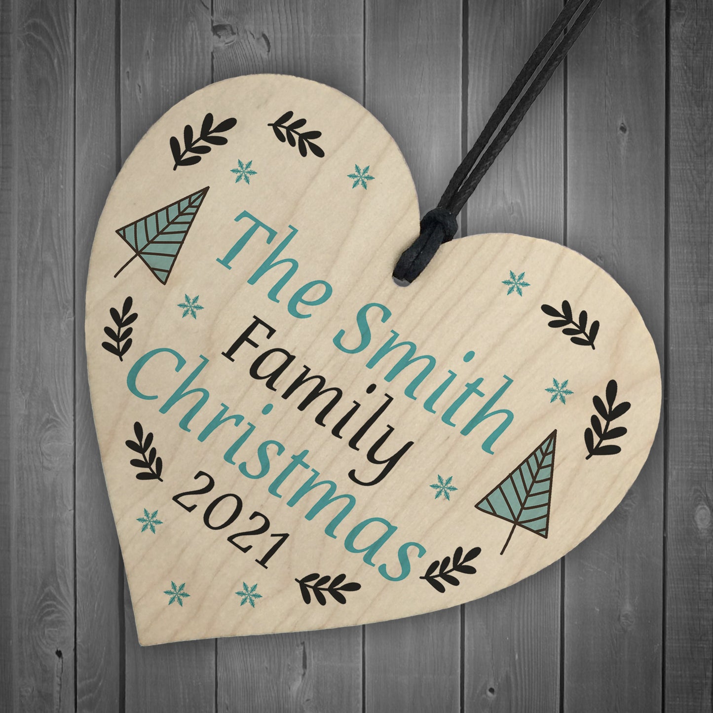Family Tree Decoration SURNAME Personalised Wood Heart