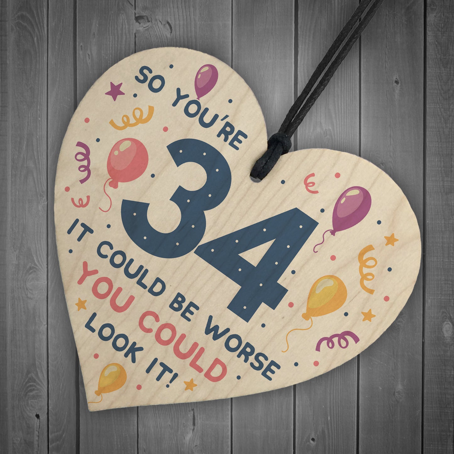 Novelty 34th Birthday Gifts Wood Heart Sign Funny Present