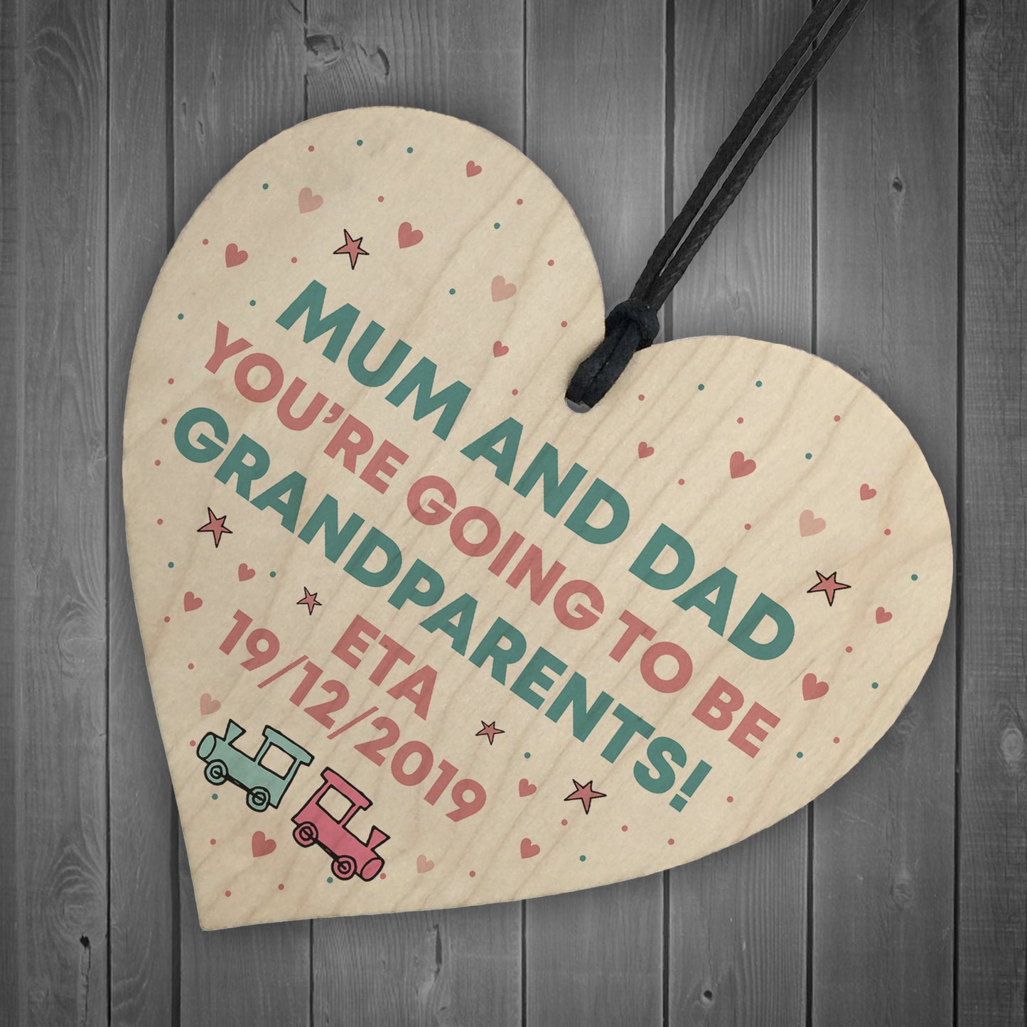 Baby Pregnancy Annoucement Card Wood Heart Gift For Grandparents