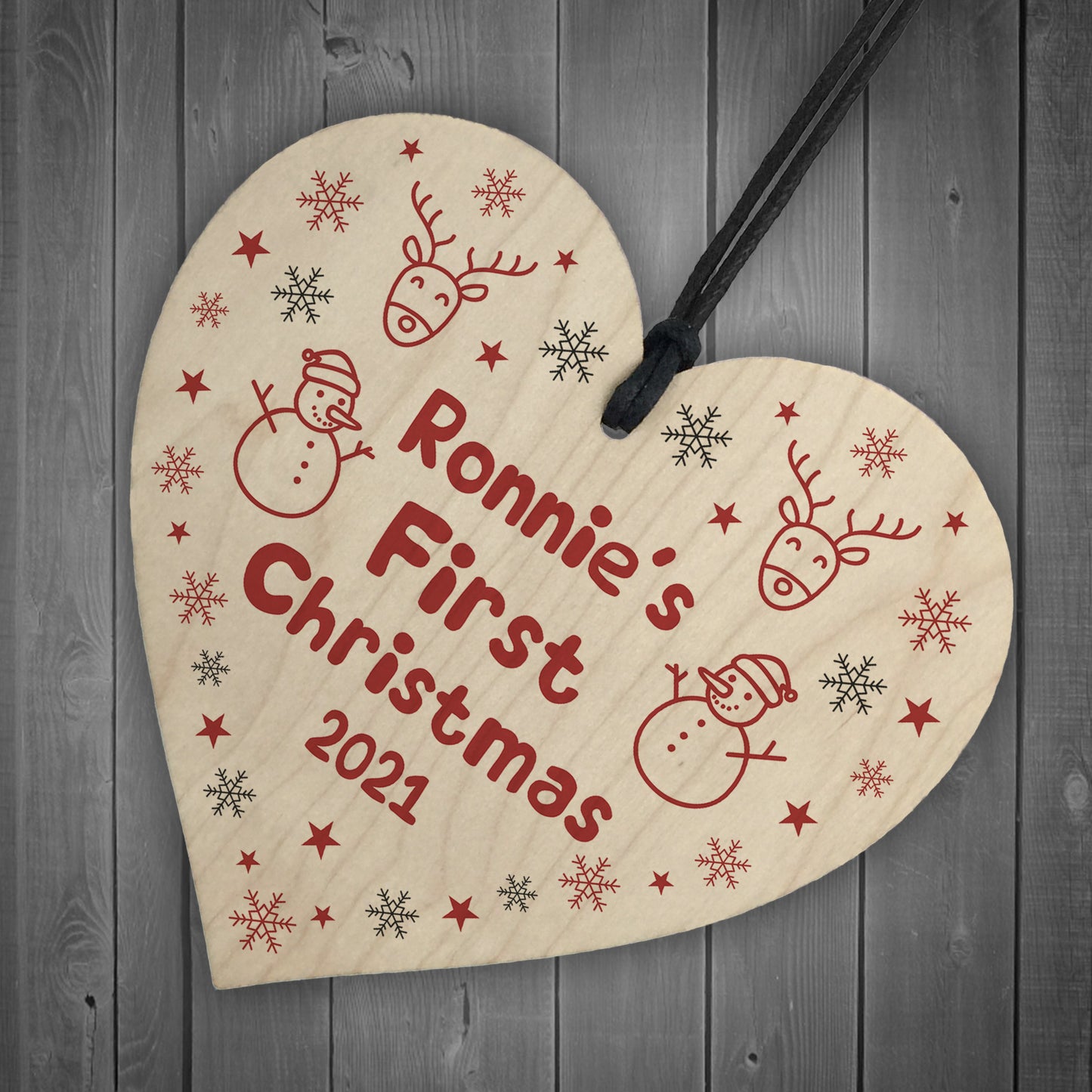 Cute Wooden Hanging Heart Christmas Tree Decoration Personalised