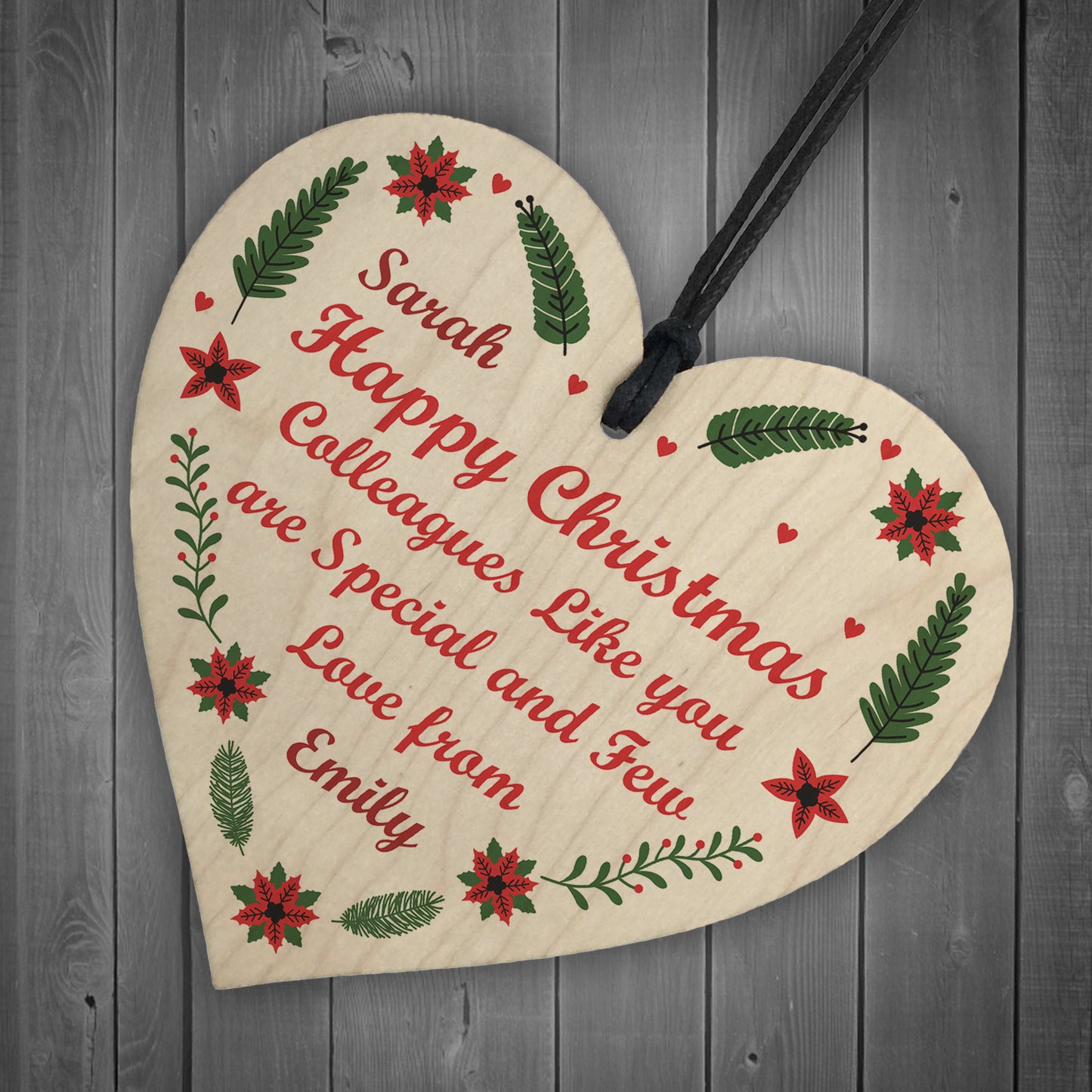 Christmas Personalised Gift For Colleague Wood Heart Tree Decor
