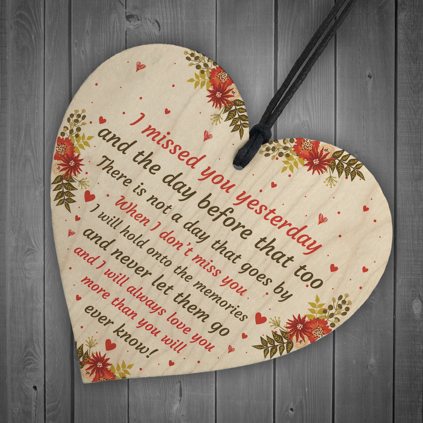 Miss You Memorial Plaque Wood Hanging Heart Mum Dad Nan Grandad