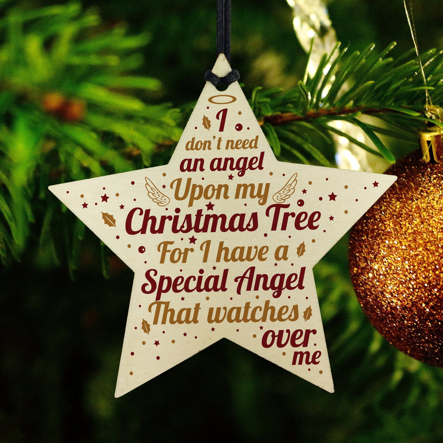 Mum Dad Nan Grandad Memorial Gift Wood Star Christmas Decoration