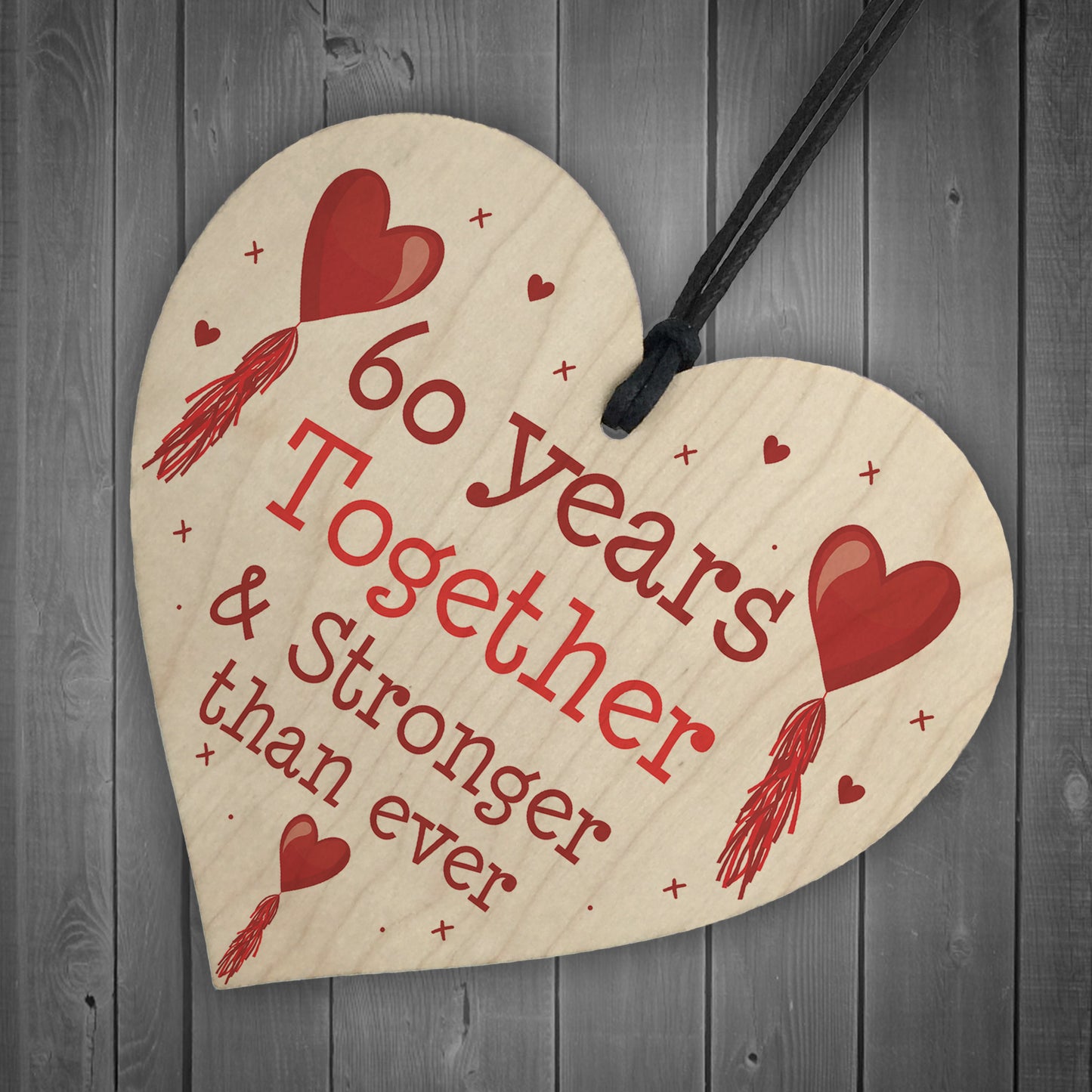 60th Anniversary Gift Wood Heart Perfect Gift For Husband Wife