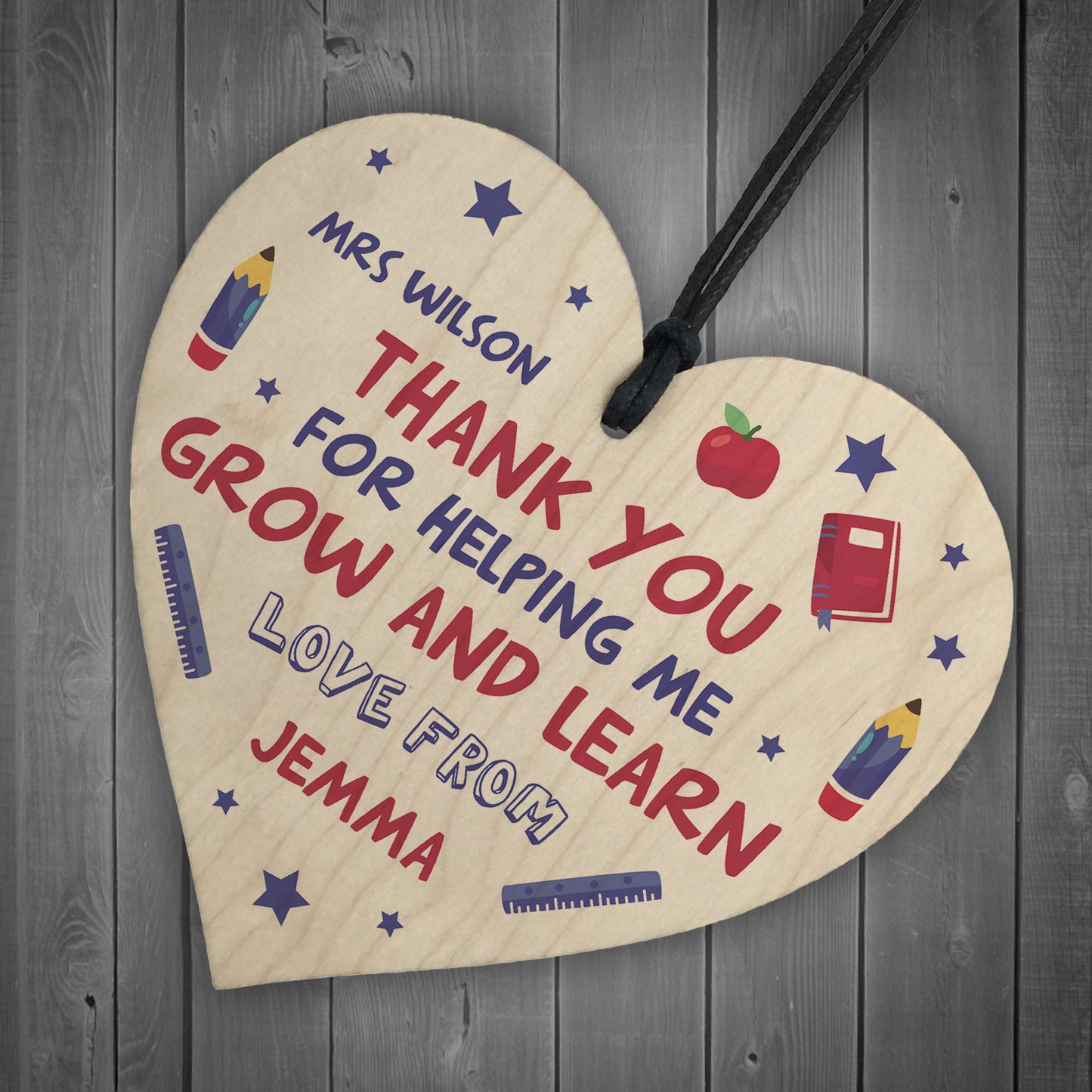 Teacher Thank You Gift Personalised Wooden Heart Leaving School