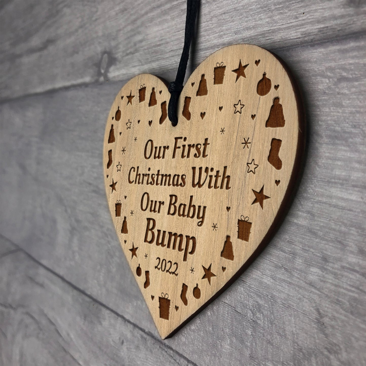 Our First Christmas With Bump Baby Engraved Heart Decoration