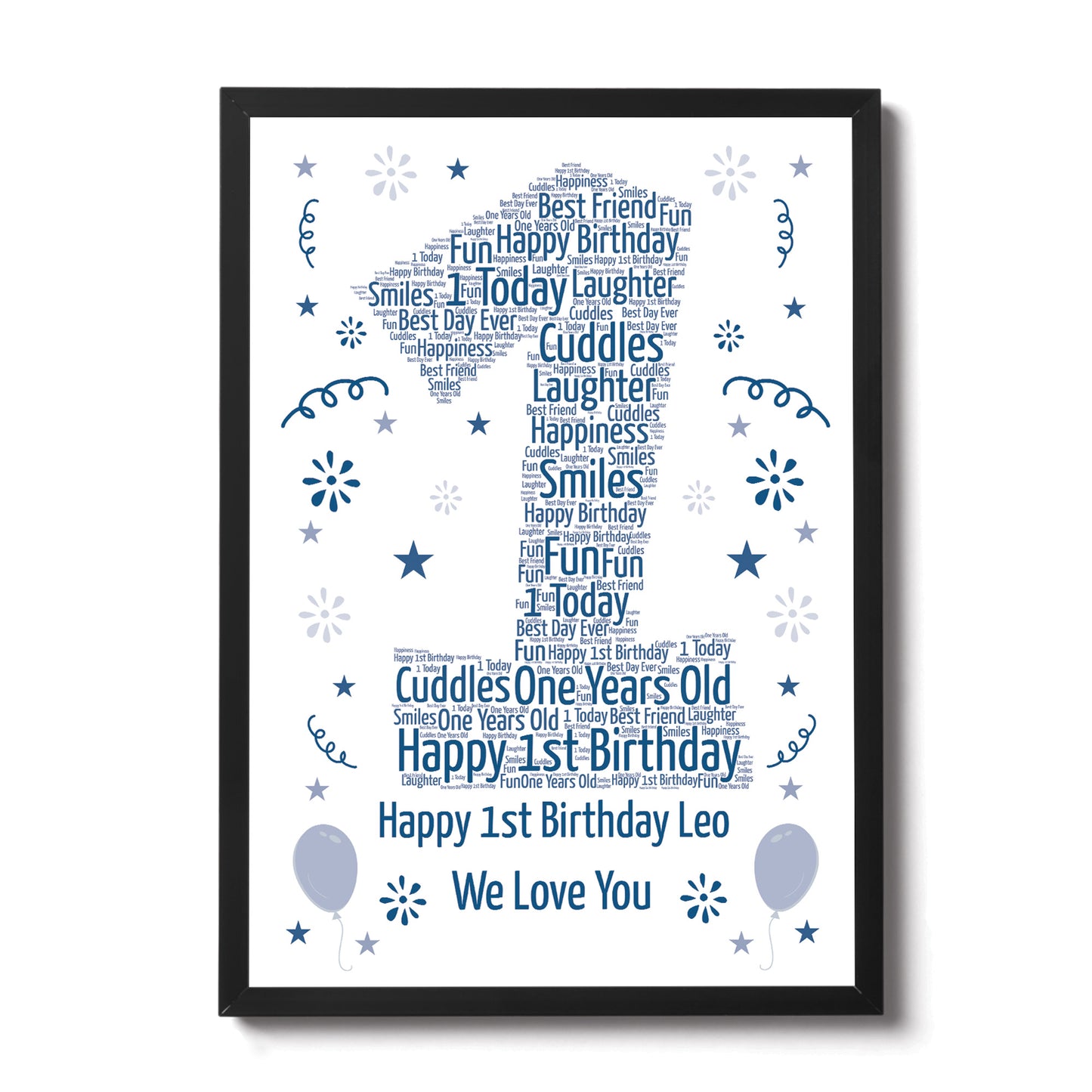 Personalised 1st Birthday Gift Framed Word Art Print Keepsake