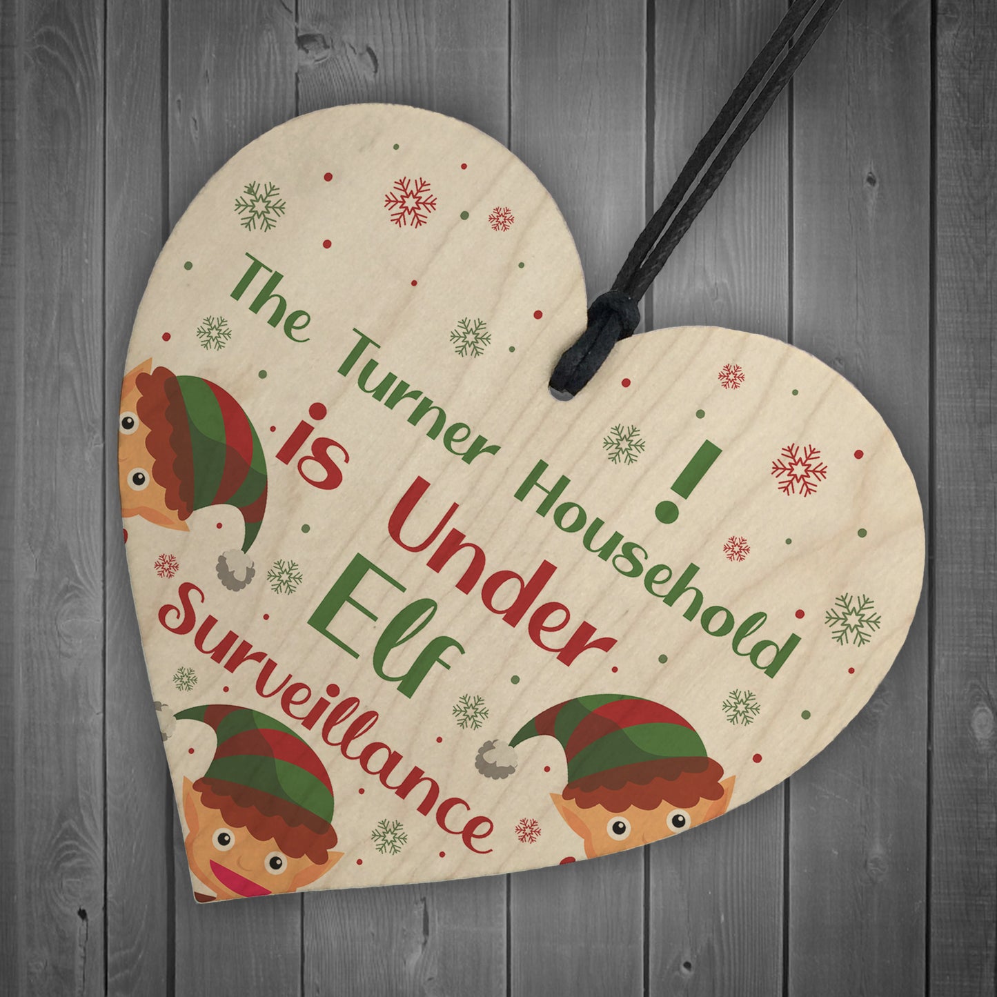 PERSONALISED Elf Sign Christmas Decoration Wood Heart
