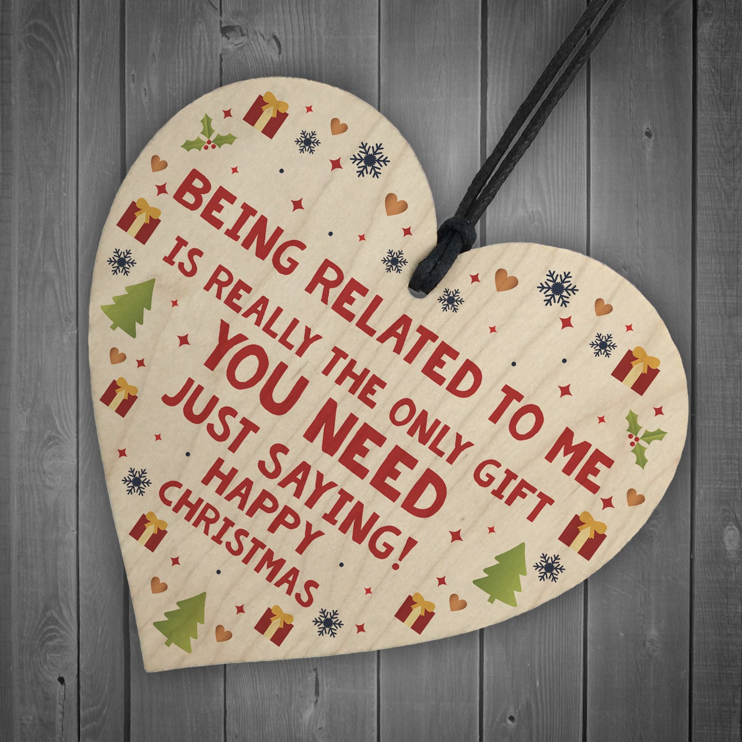 Christmas Gift For Mum Dad Brother Sister Wood Heart Xmas Gift
