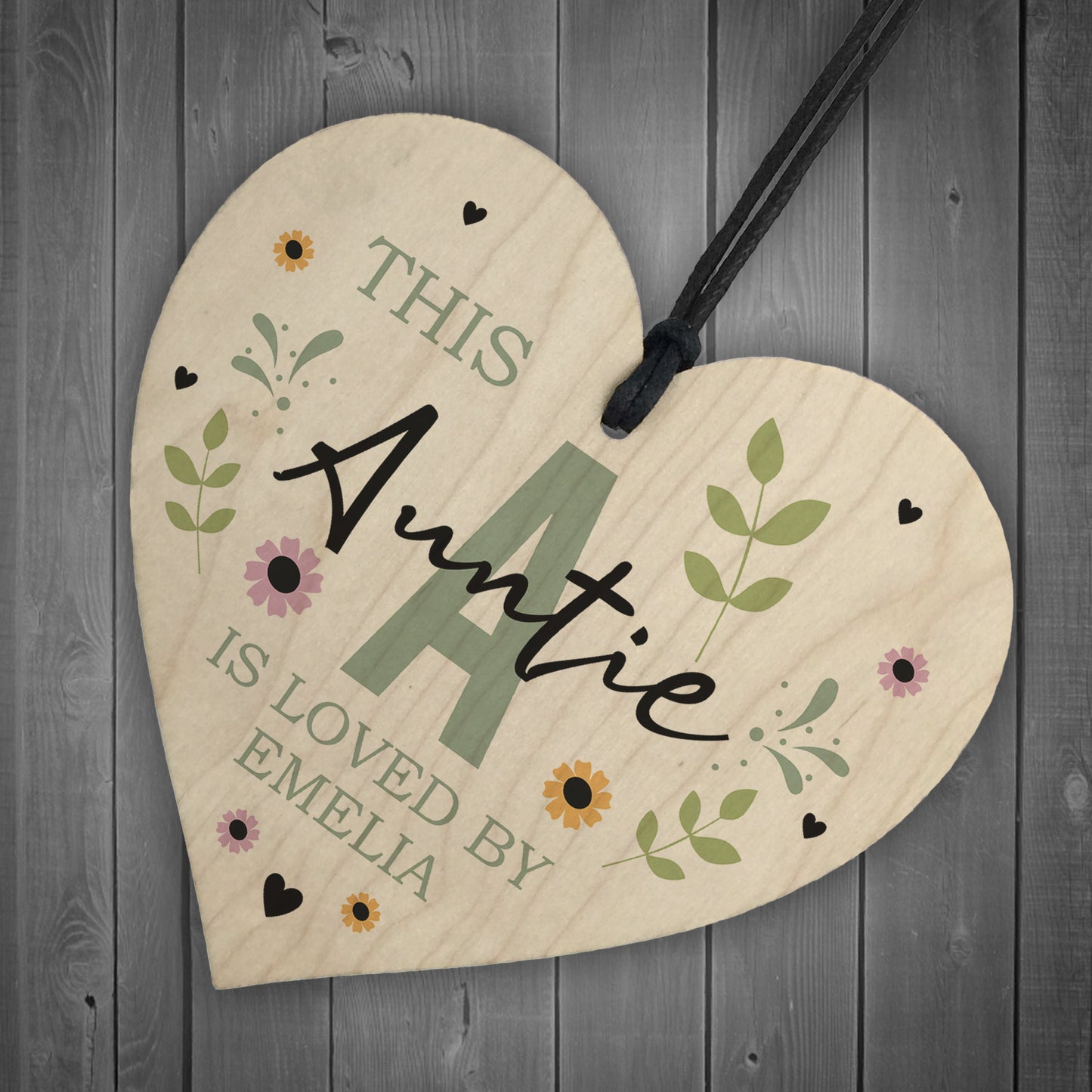 Personalised Mothers Day Birthday Gift For Auntie Wood Heart