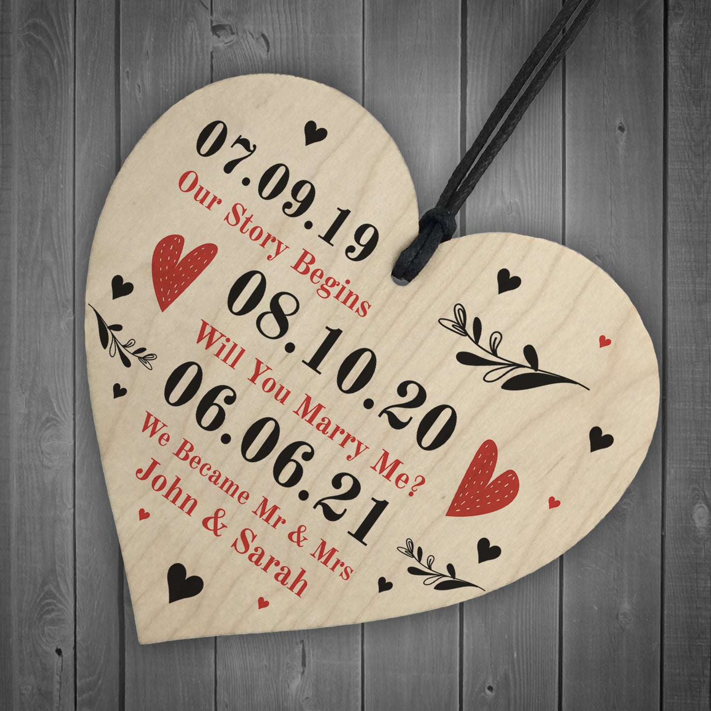 Personalised Anniversary Gift For Husband Wife Wood Heart