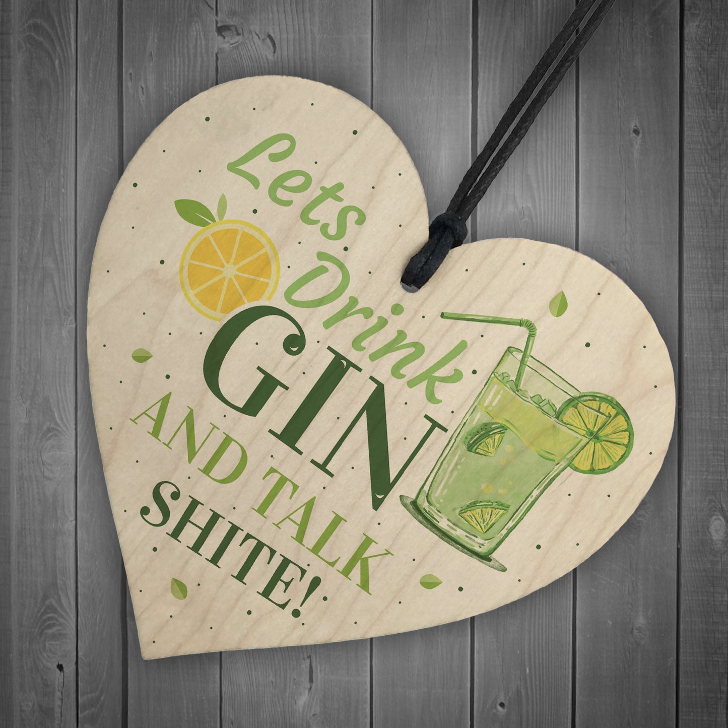 Drink Gin Novelty Handmade Wood Heart Alcohol Friendship Gift