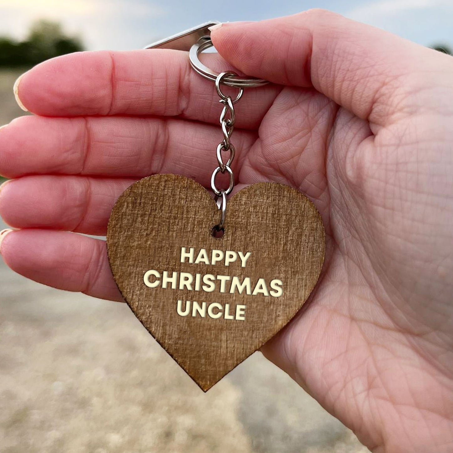 Happy Christmas Gift For Uncle Wood Keyring Novelty Uncle Gift