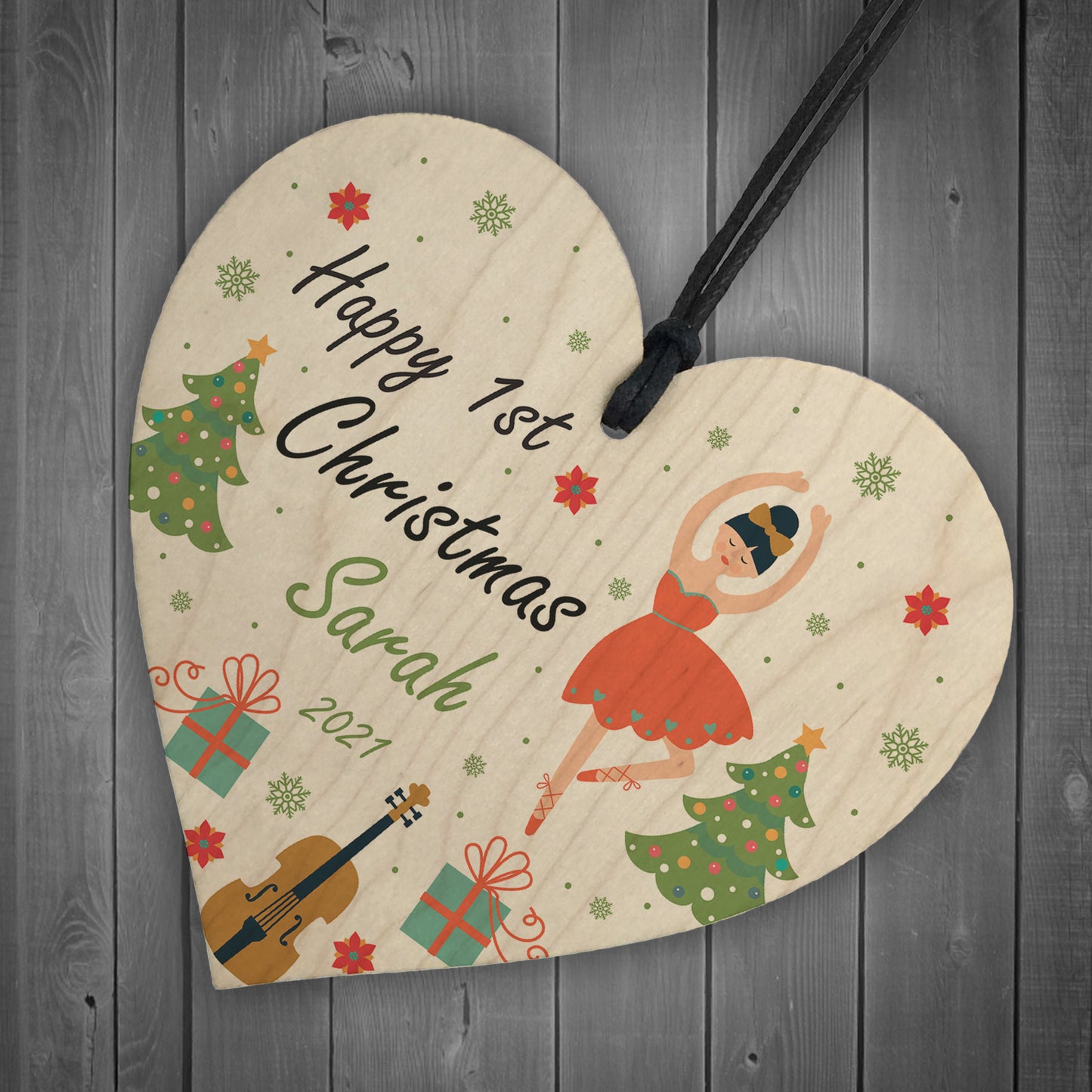 Happy 1st Christmas Any Name Daughter Gift Wood Hanging Heart