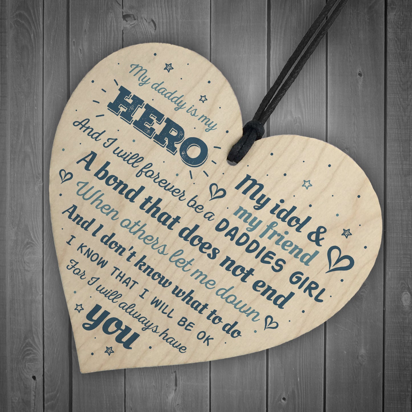 Daddies Girl Dad Gift Handmade Wooden Heart Sign Card Birthday