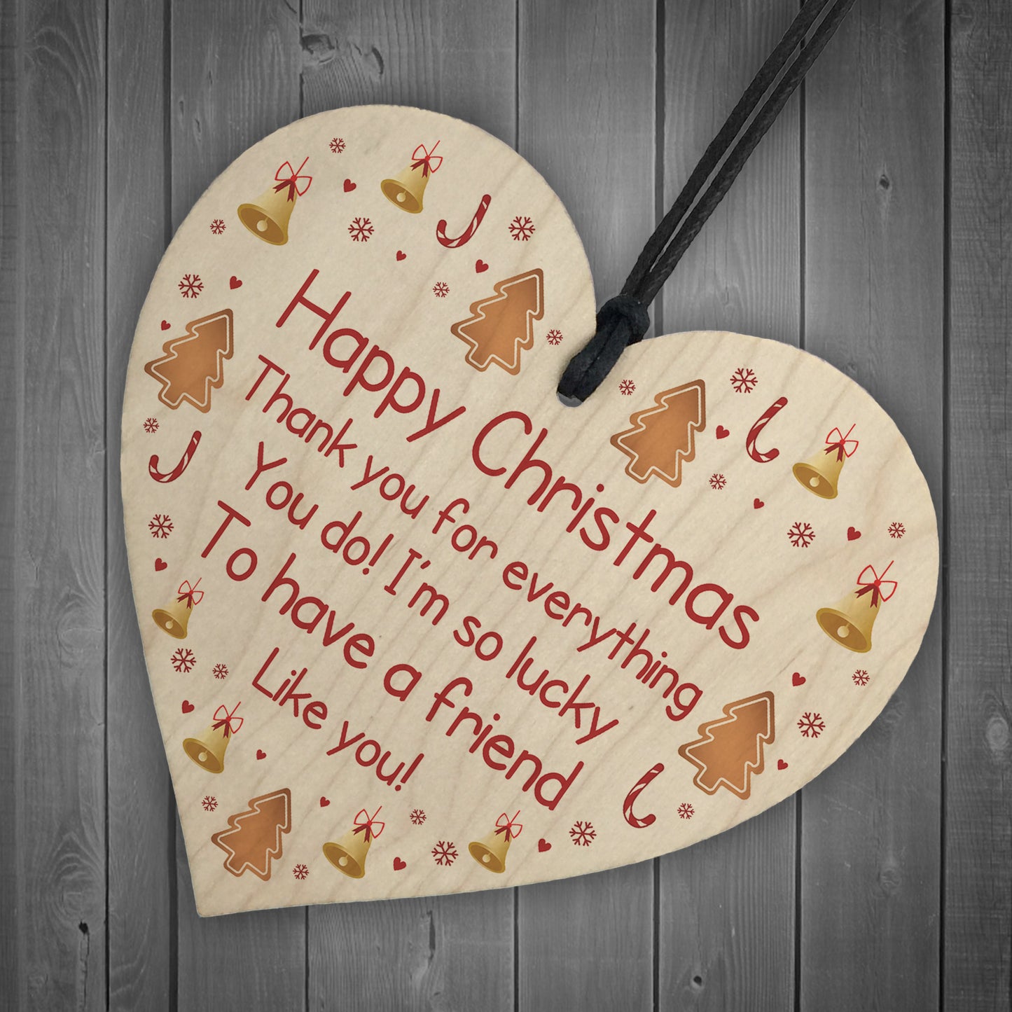 Happy Christmas Friendship Gift Wood Heart Gift For Friend