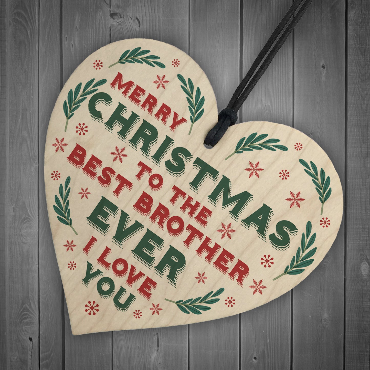 Christmas Gift For Brother Hanging Wood Heart Bauble