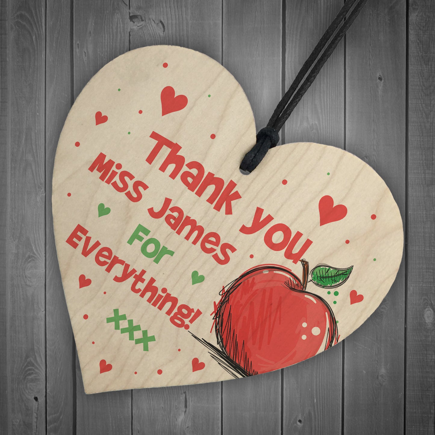 Cute Gift For Teacher Wooden Heart Personalised Thank You Gift