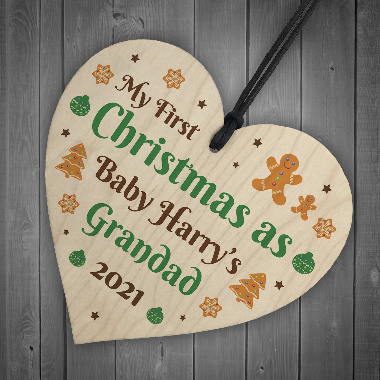First Christmas As A Grandad Wood Tree Decoration Newborn Gifts