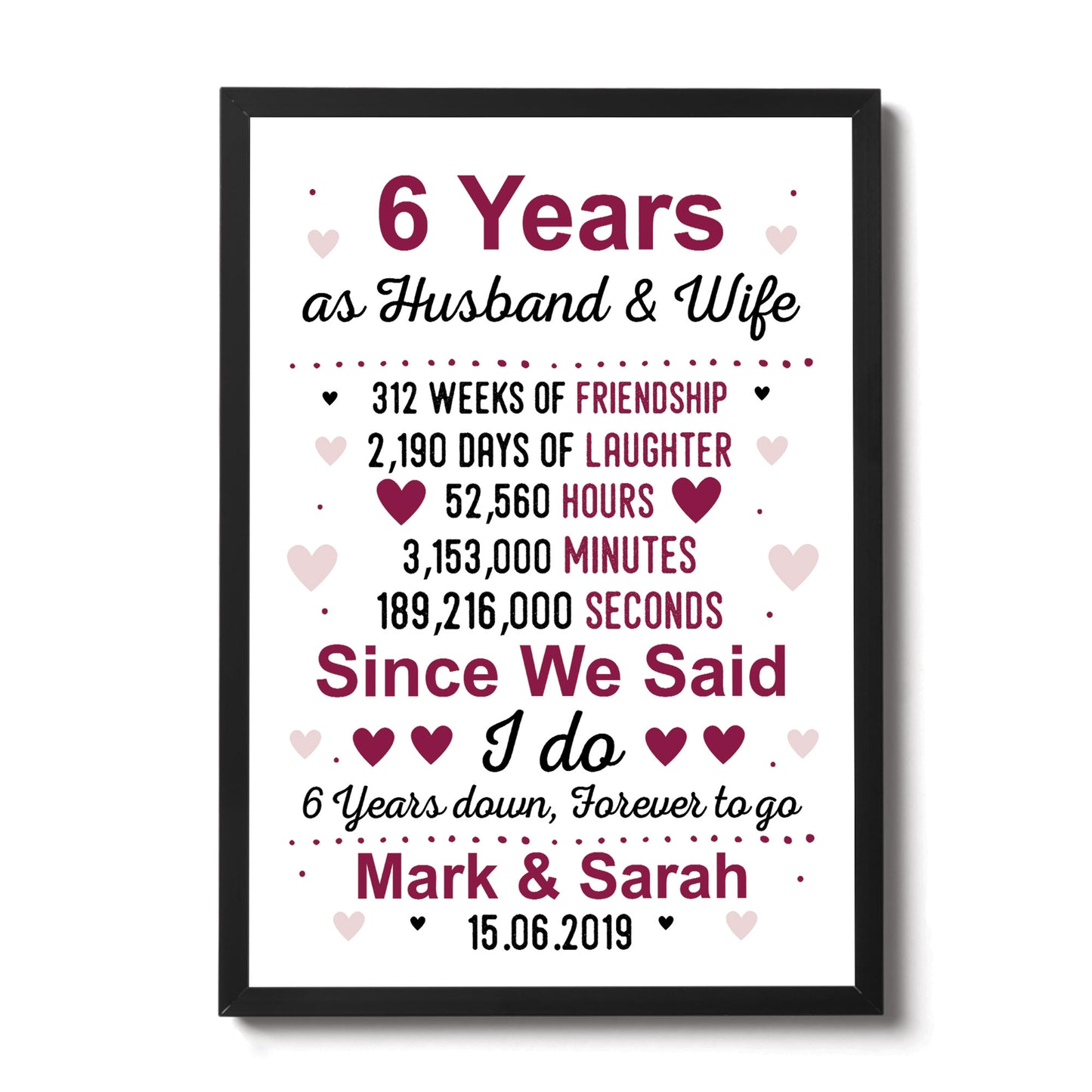 6th Anniversary Gift Personalised Framed Print 6th Anniversary