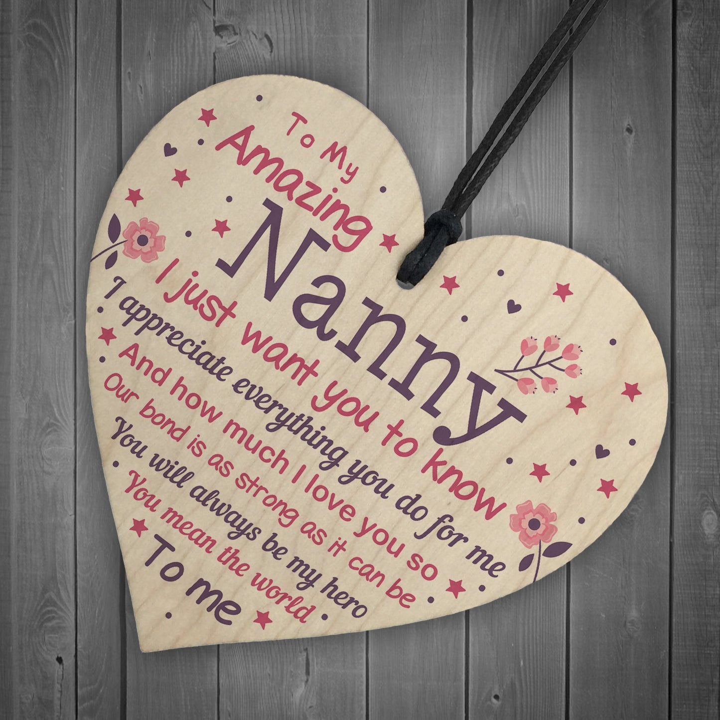 Cute Nanny Wood Heart Nan Birthday Xmas Gift From Grandchil