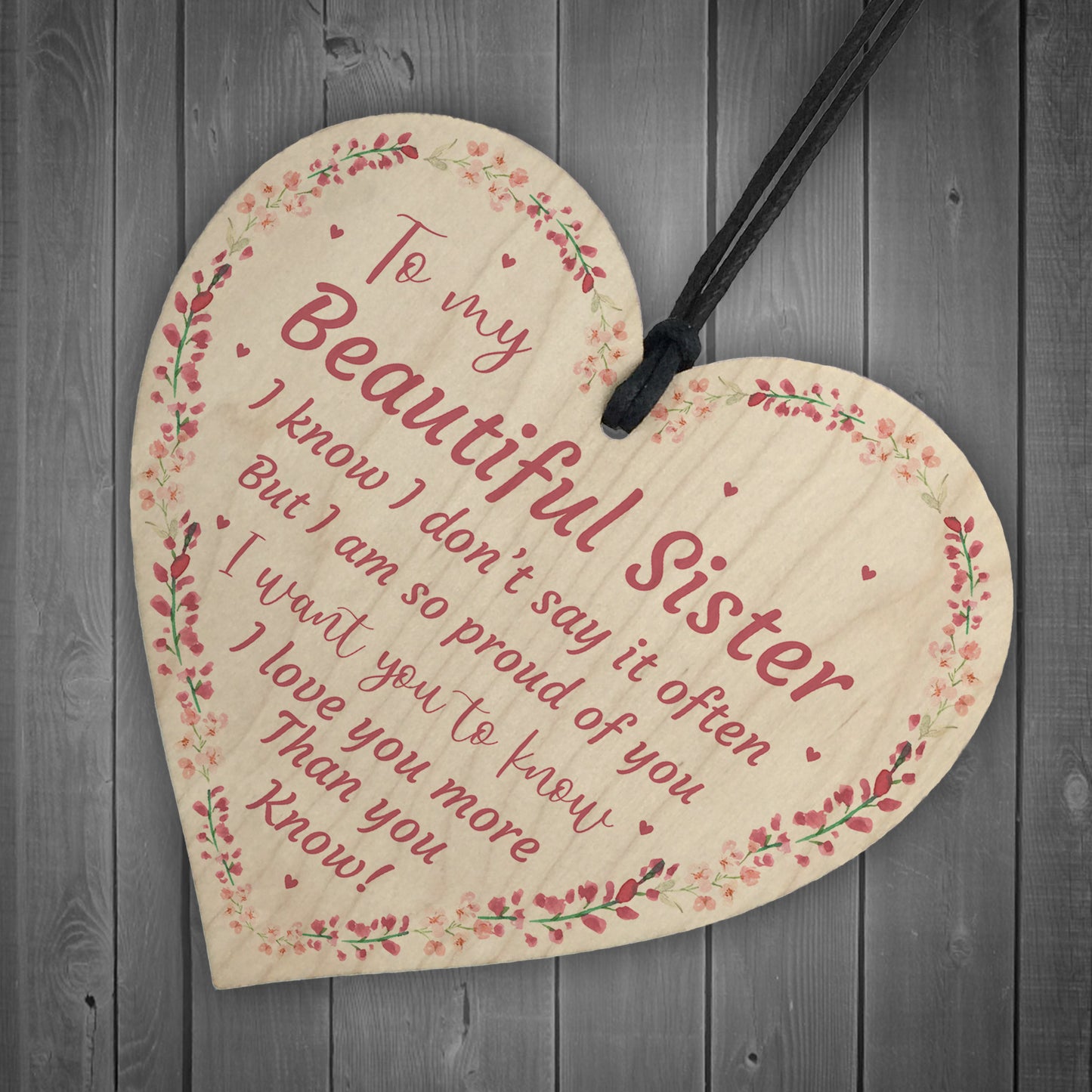 Beautiful Sister Wood Heart Special Gift For Sister Birthday