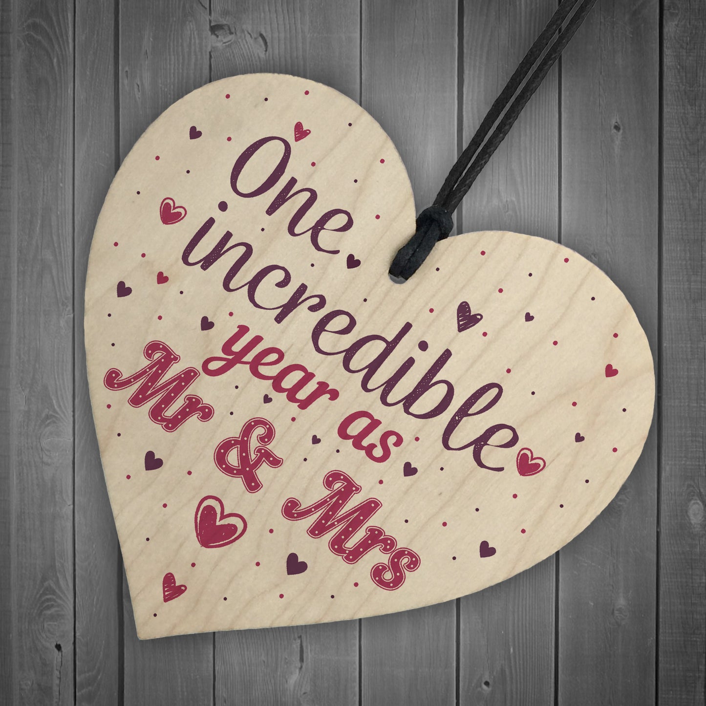 1st Wedding Anniversary Gift Wooden Heart Mr And Mrs One Year
