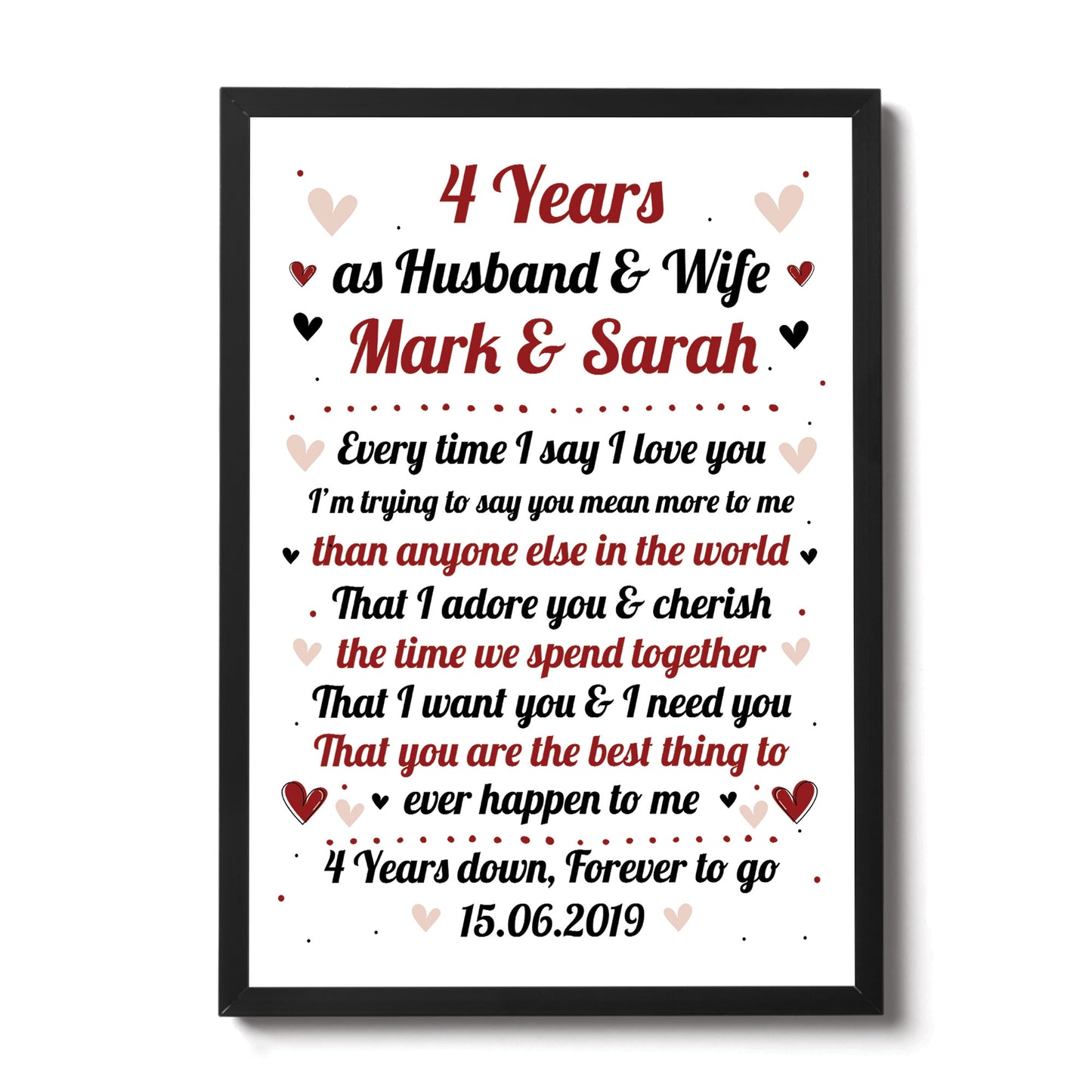 4th Wedding Anniversary Gift For Husband or Wife Framed Print