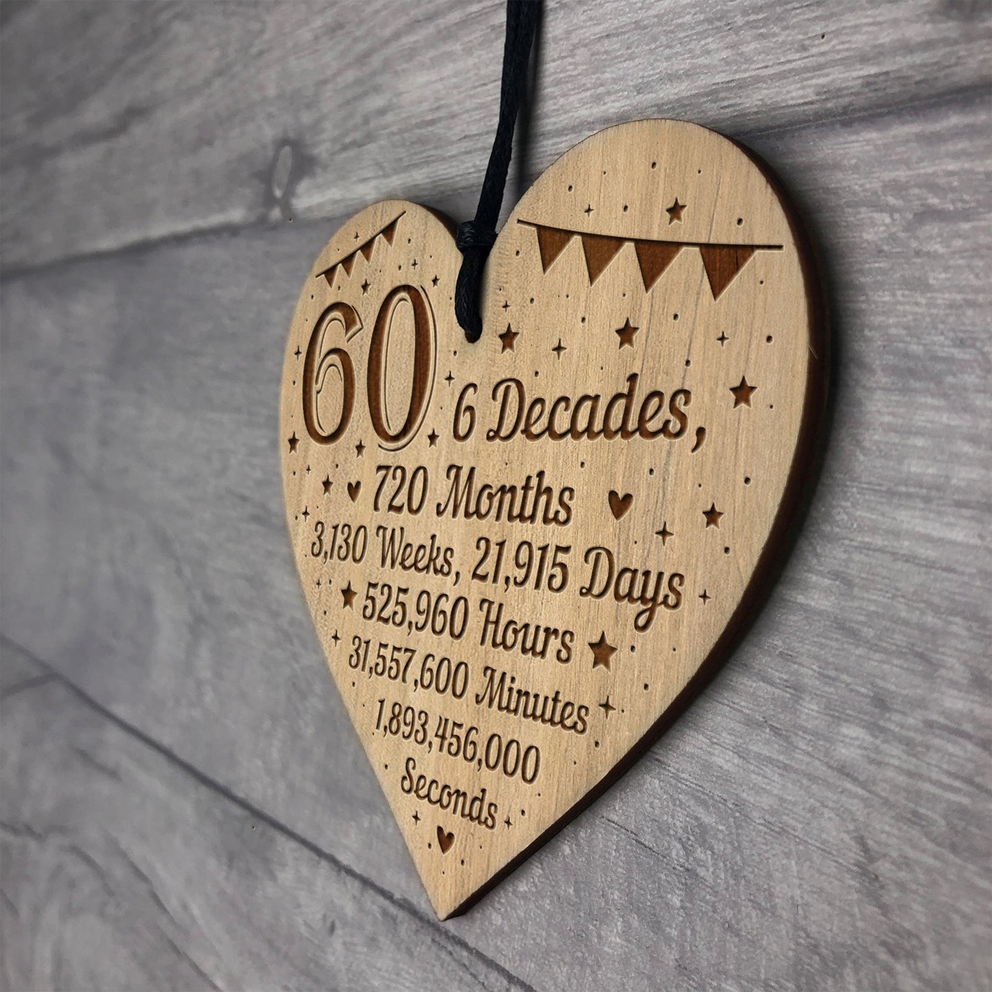 Funny 60th Birthday Gift For Him Her Engraved Wood Heart